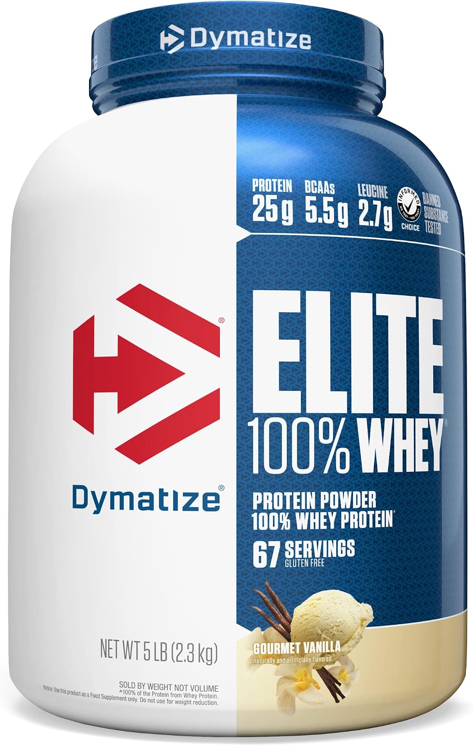 Dymatize Elite 100% Whey Protein Powder, L-Leucine, Quick Absorbing & Fast Digesting for Optimal Muscle Recovery, Gourmet Vanilla, 32 Oz