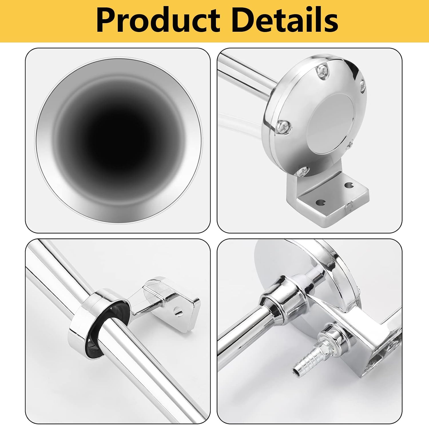 HK 12V 150db Air Horn, 18 Inches Chrome Zinc Single Trumpet Truck Air Horn with Compressor Powerful Loud 150db for Truck Boat SUV Train (Sliver)