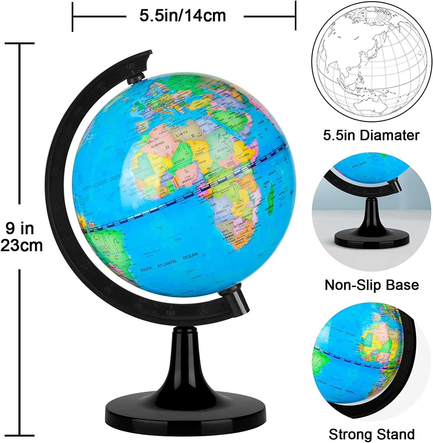 Wizdar 4 inch World Globe for Kids Learning