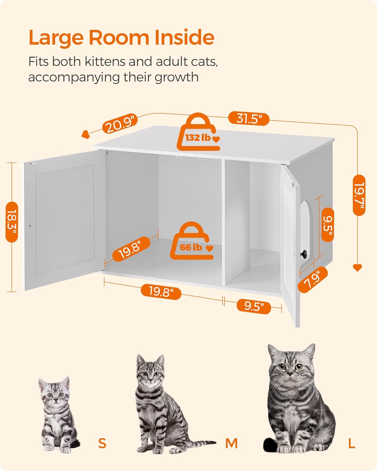 Feandrea Cat Litter Box Enclosure, End Table, 31.5 x 20.9 x 19.7 Inches