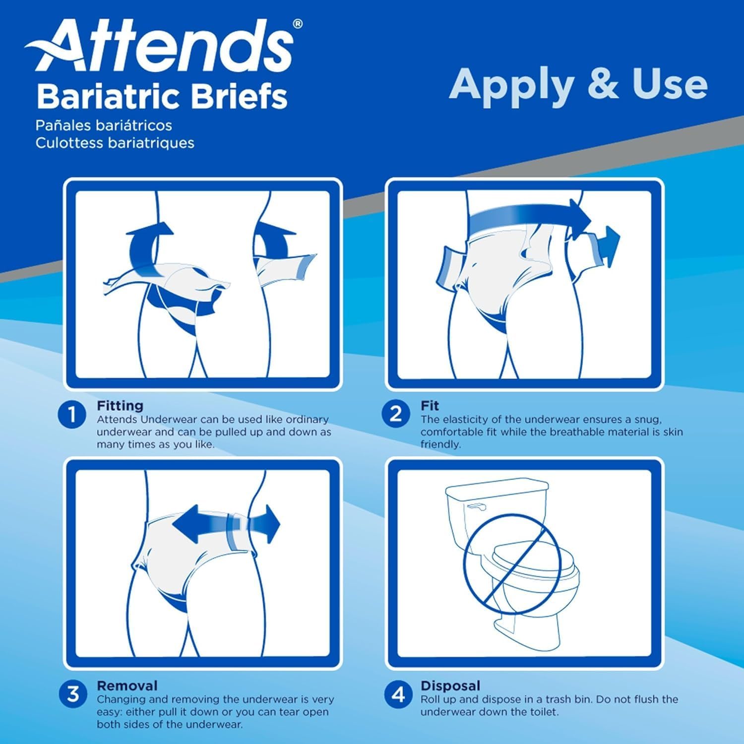 Attends Bariatric Incontinence Disposable Briefs, XX-Large, 63"-70" Waist with Tab Closures, Ultimate Absorbency, Dry-Lock Containment Core and ConfidenceCuff Leakage Protection, 2XL 48ct Case