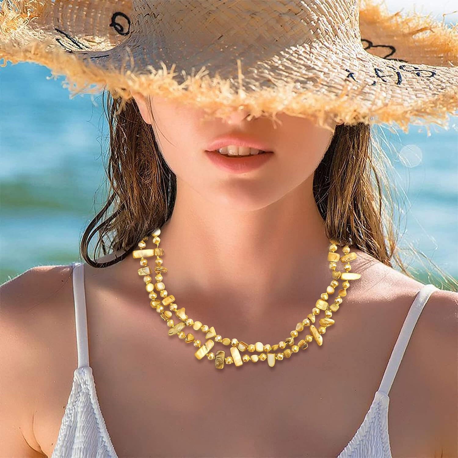 SHOP LC DELIVERING JOY Shell Chips Glass Beaded Necklace for Women Jewelry for Women Size 47" Birthday Gifts
