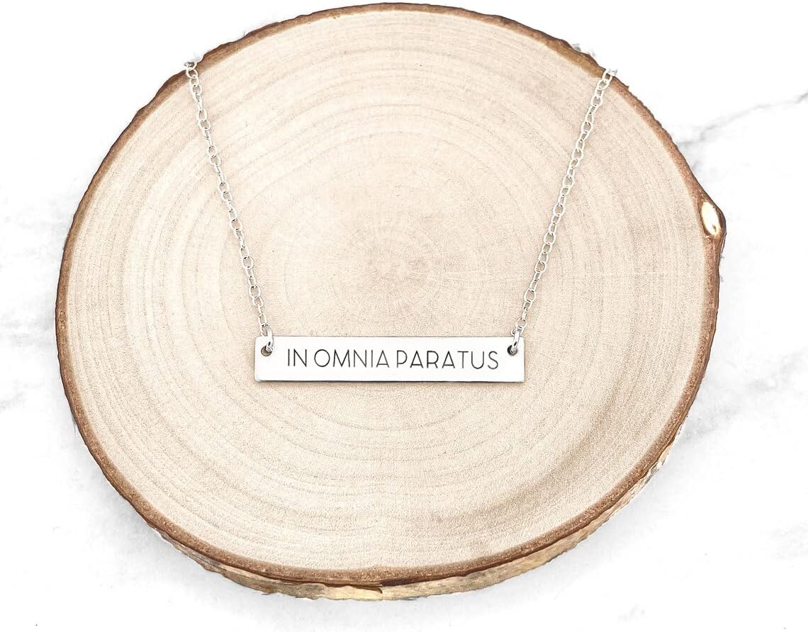 In Omnia Paratus Bar Necklace Strength Jewelry A Motivation Necklace Mantra Pendant Is An Inspirational Charm, In Omnia Paratus Bar Jewelry