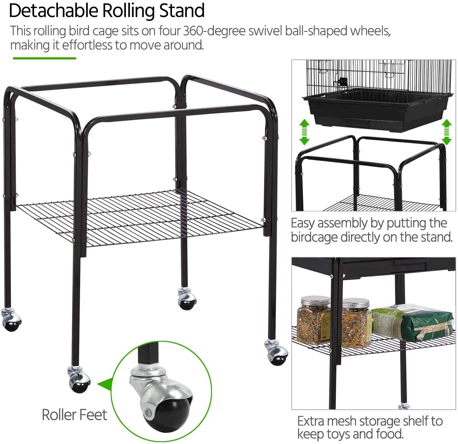 Yaheetech 53.5" Open Top Parrot Bird Cage with Detachable Rolling Stand, Roof Play Flight Cage for Cockatiels, Sun Conures