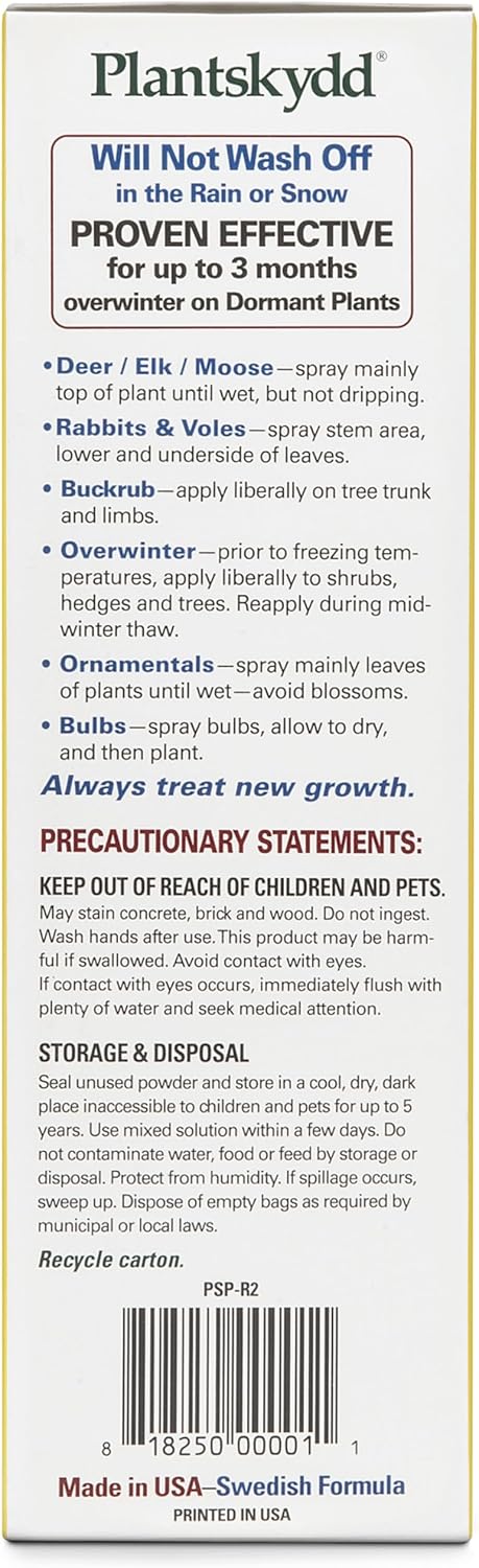 Plantskydd Animal Repellent, Deer, Rabbit, Voles, Powder Concentrate 2.2lb | Makes 2.5 Gallons of Liquid Repellent