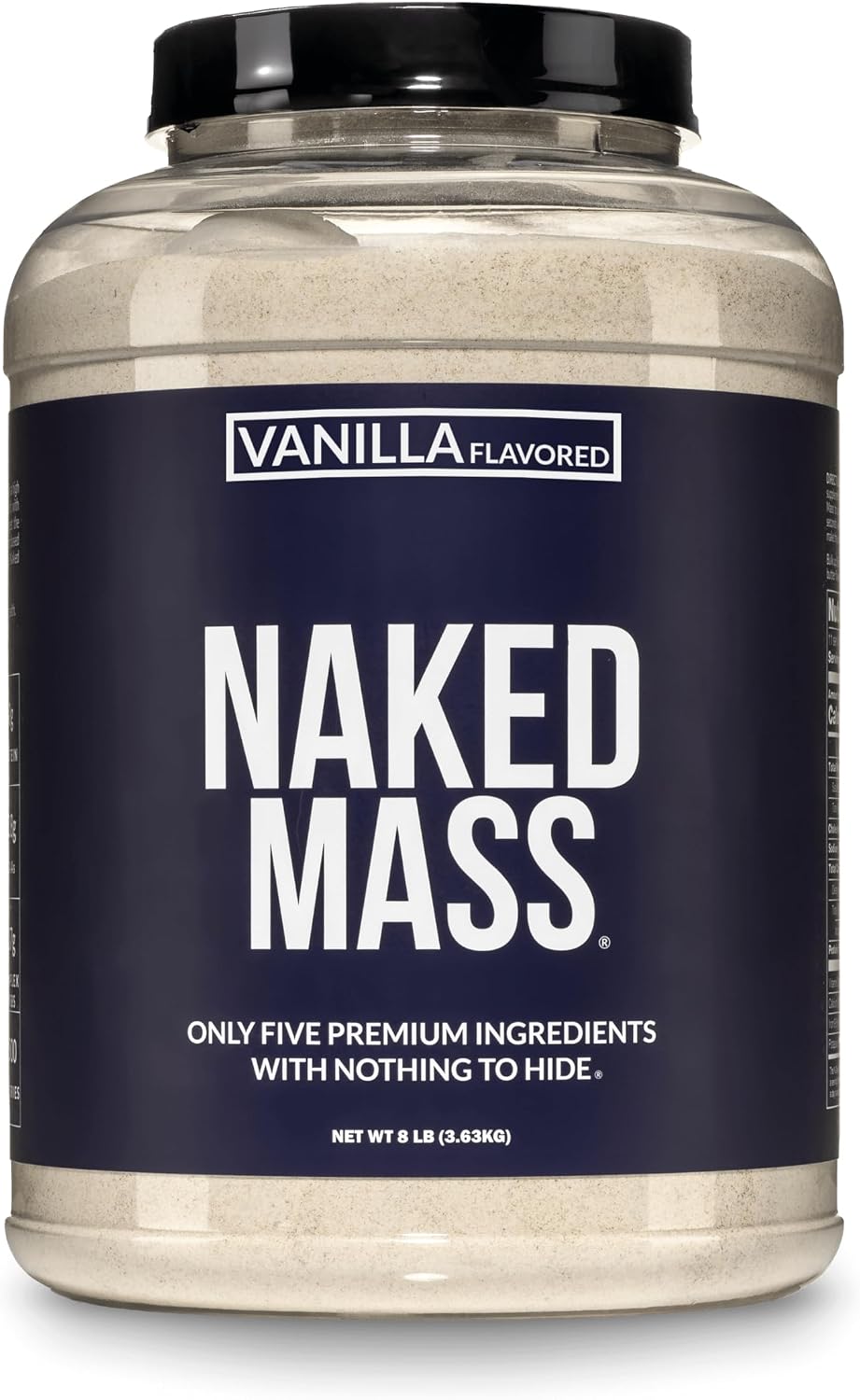NAKED Mass - Natural Weight Gainer Protein Powder - 8 LB Bulk, NSF Certified, GMO Free, Gluten Free & Soy Free. No Artificial Ingredients - 1,250 Calories per Serving