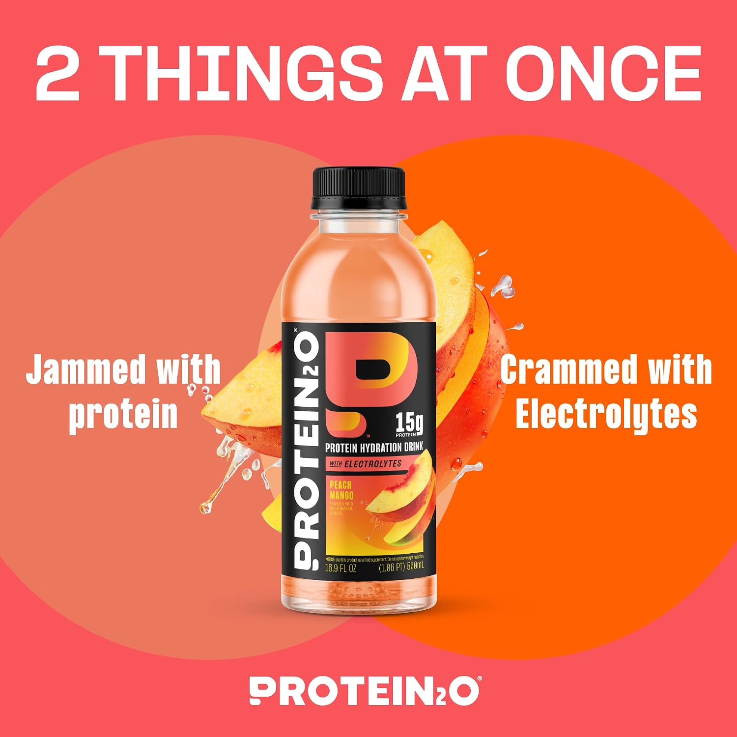 Protein2o 15g Whey Protein Infused Water, Peach Mango, 16.9 Oz Bottle (Pack of 12)