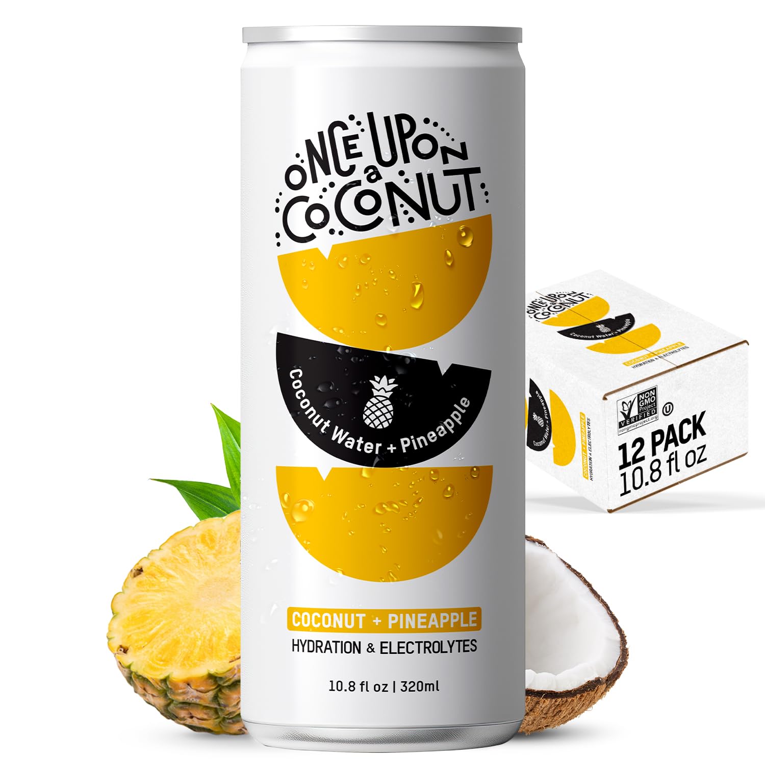 Once Upon a Coconut Premium Coconut Water - Low Calorie All-Natural Drink with Electrolytes - Non-GMO - Gluten-Free - 10.8 Fl Oz (Pack of 12)