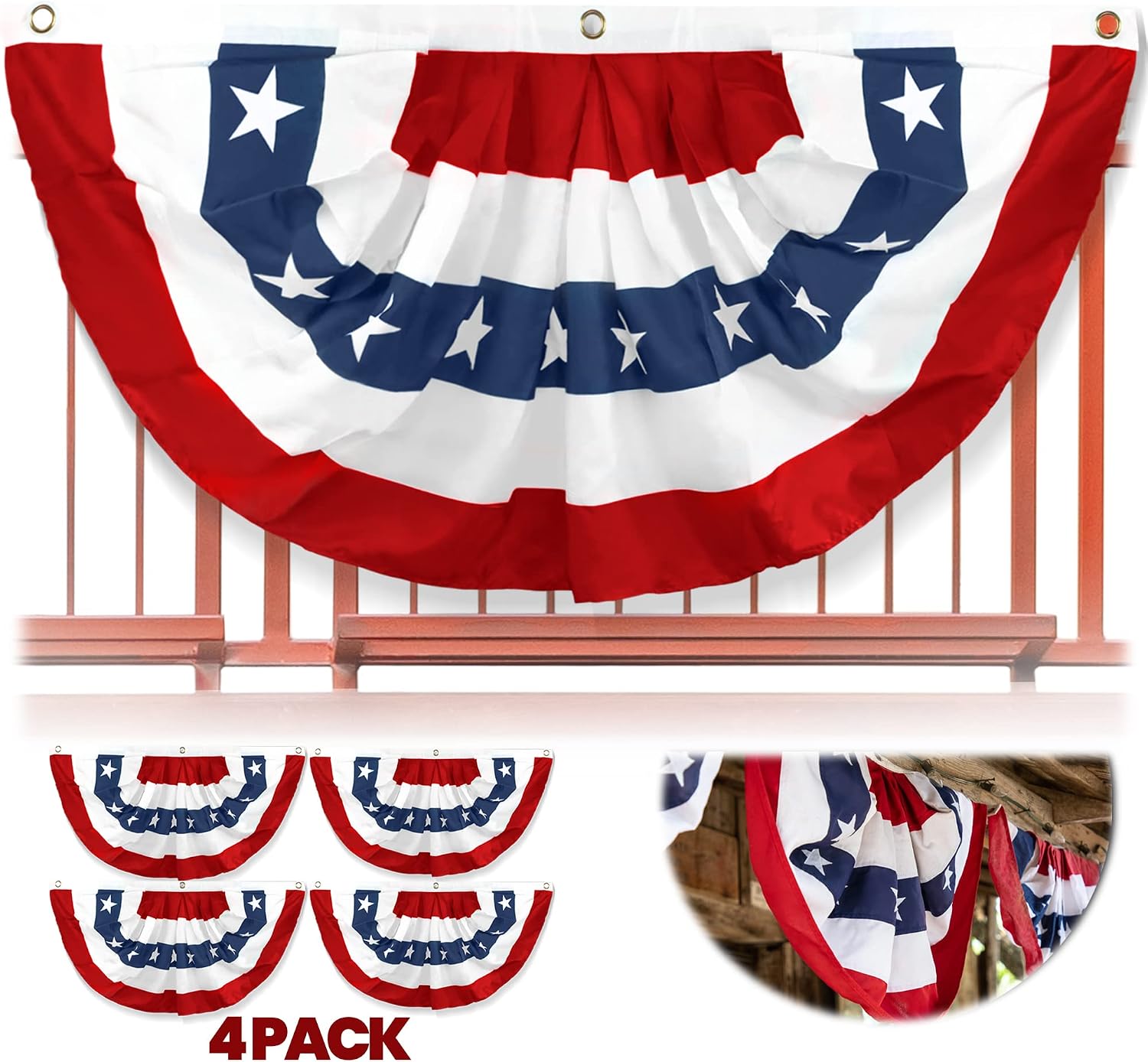 Anley US National Pleated Fan Flag, 3x6 Feet American Bunting Flags Patriotic Stars & Stripes - Sharp Color and Fade Resistant - Canvas Header and Brass Grommets - United States 3 x 6 Feet Half Fan Banner