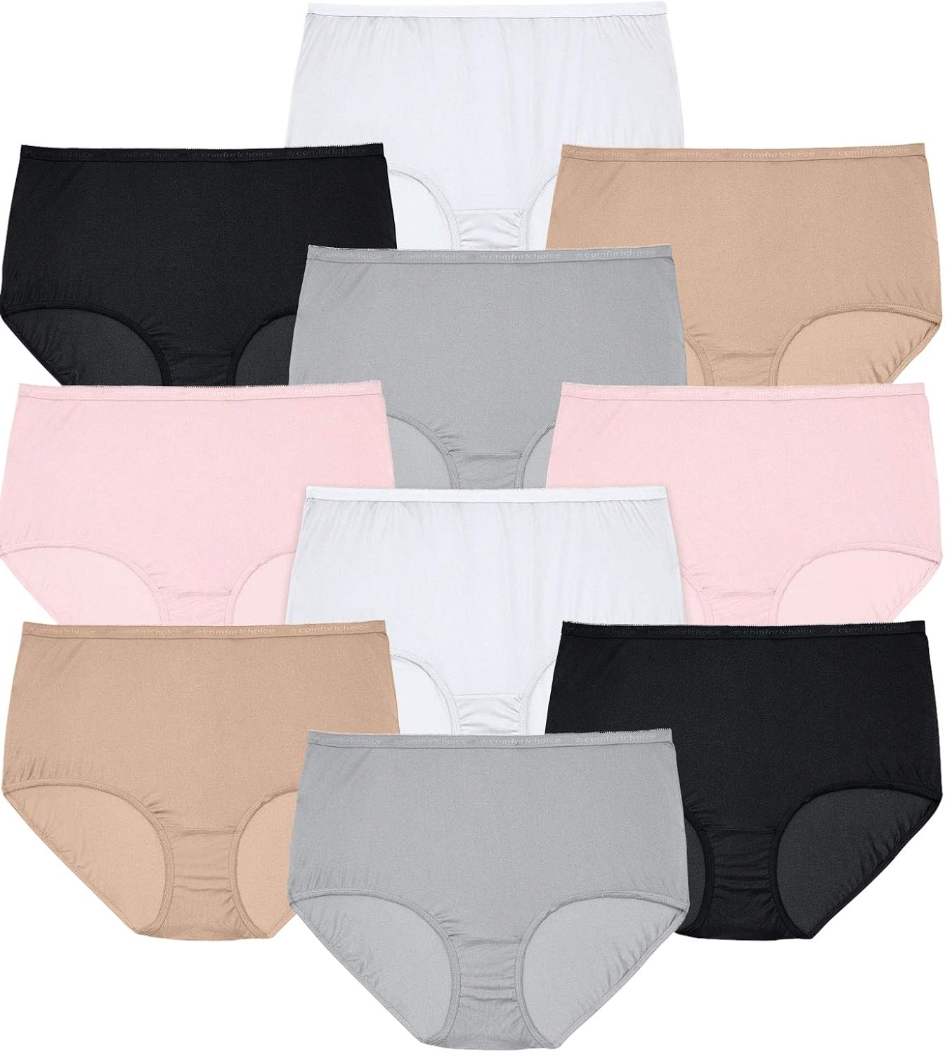 Comfort Choice Plus Size Full Coverage Nylon Brief 10-Pack