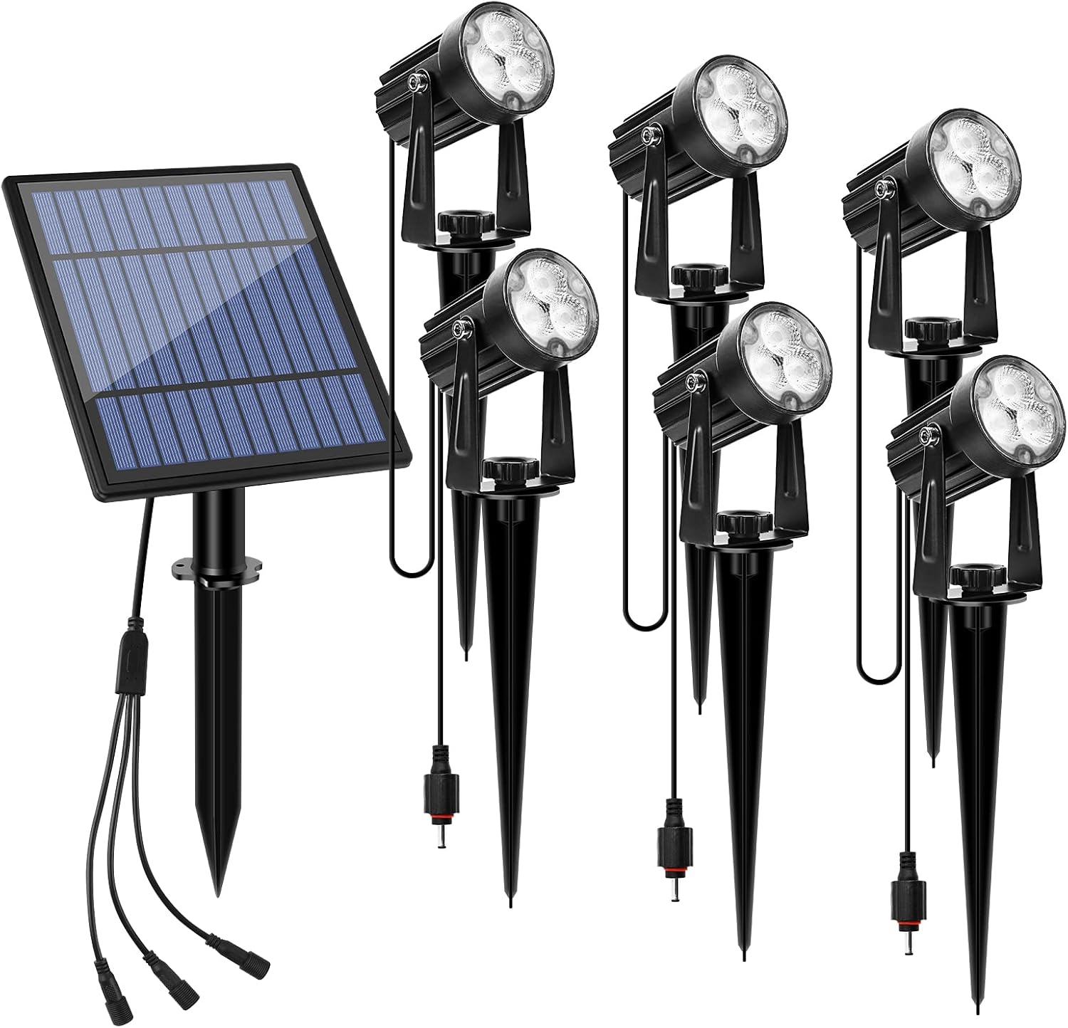 APONUO Metal Solar Spot Lights Outdoor with 9.8ft Cable Solar Powered Landscape Lighting Low Voltage IP65 Waterproof Auto On/Off for Outside Garden Yard Landscape Pathway Garage-Warm White(4-in-1)