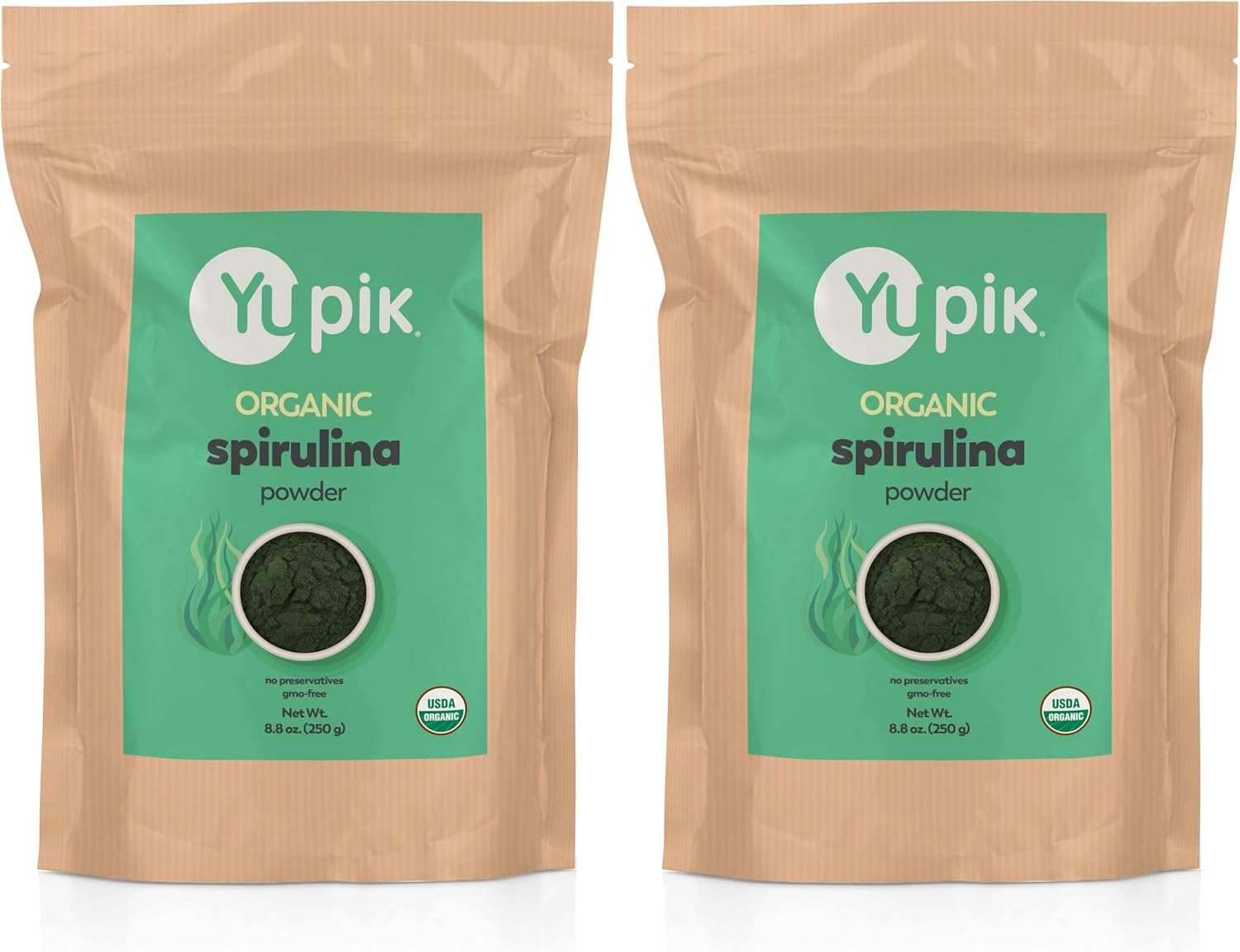 Yupik Organic Spirulina Powder 8.8 oz, USDA Certified, Non-GMO, Kosher, Gluten-Free, Vegan, High in Protein, Iron & Antioxidants, Superfood for Smoothies, Shakes & Baking