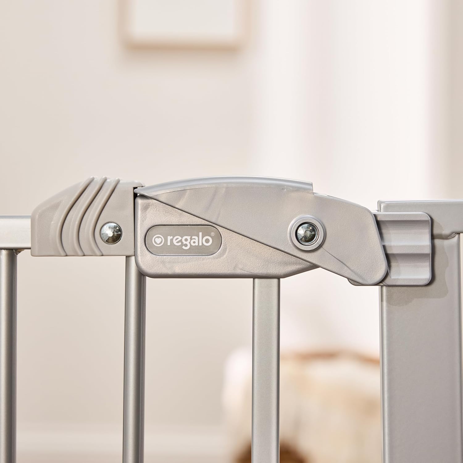 Regalo Safety 29"-49" Extra Wide Baby Gate, Bottom of Stairs & Doorways | Pressure Mounted with Door, For Babies, Toddlers & Pets, White, Tested & Trusted for 30 Years