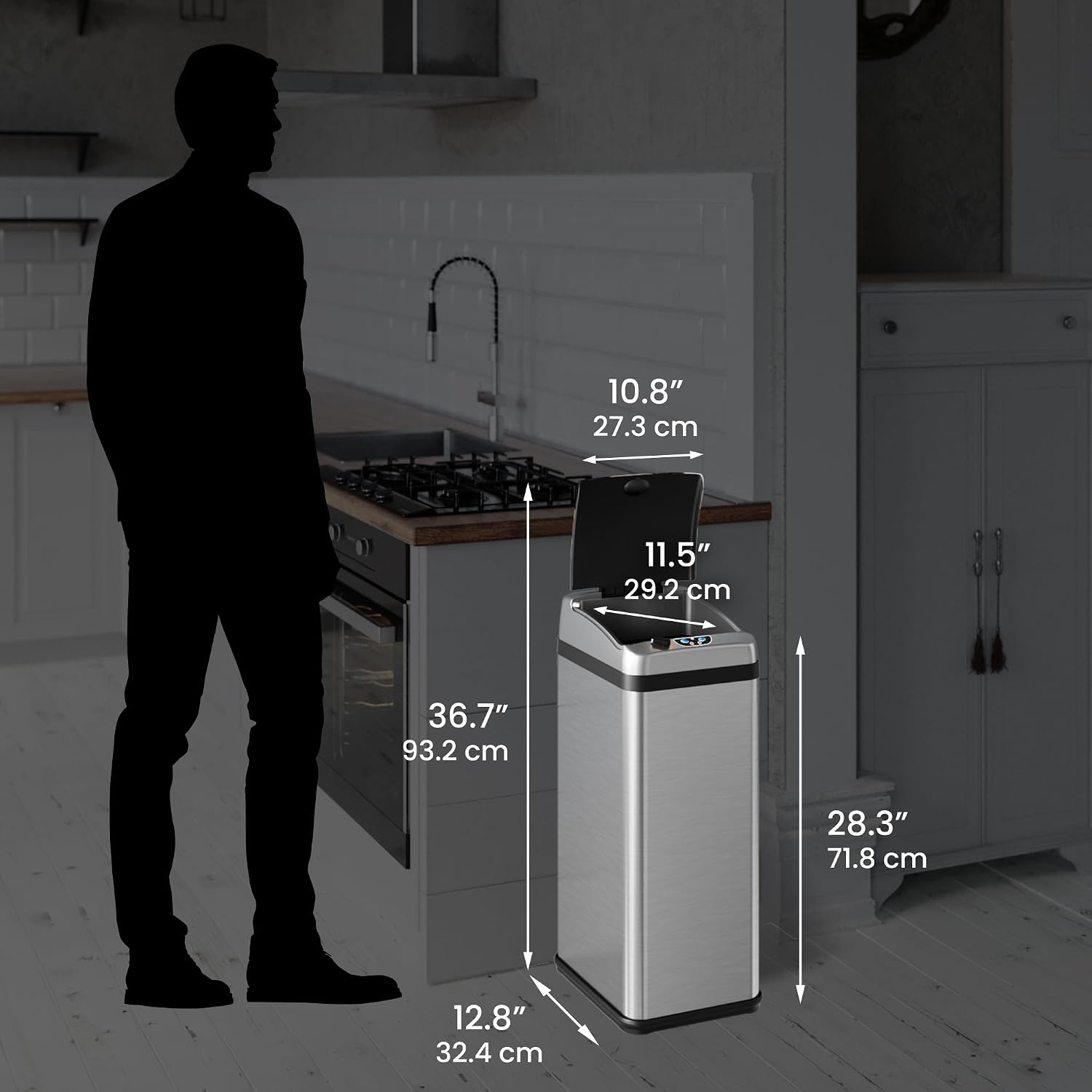 iTouchless 13 Gallon and 2.5 Gallon Automatic Touchless Sensor Kitchen Cans with Odor Control System, Includes 1 Waterproof Reusable “TRASH” Vinyl Sticker, Stainless Steel/02 Gal and 03 Gal