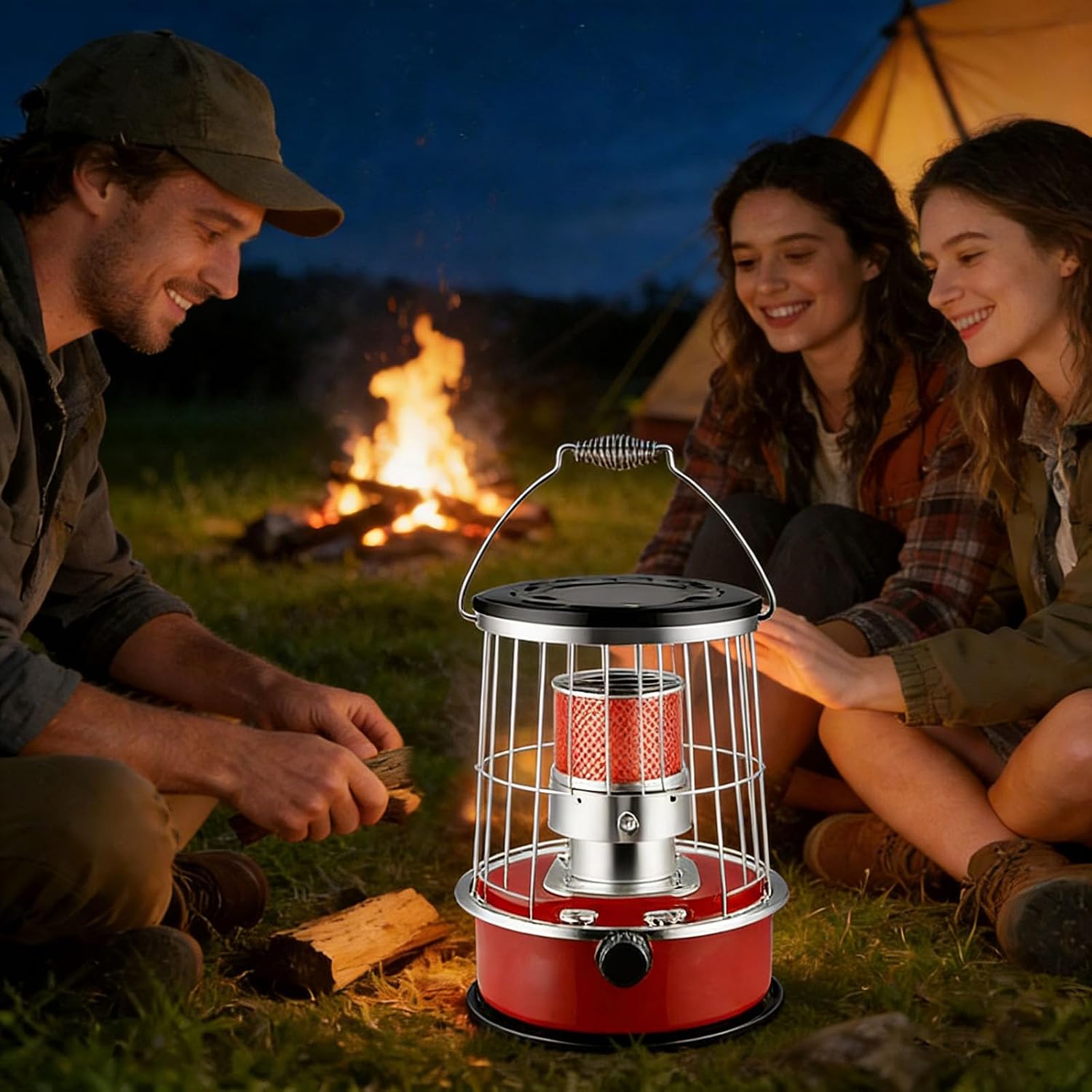 Kerosene Heater - 9000 BTU Non Electric Heater, Large Capacity with Tipping Protection, 20H Runtime Heating for Indoor Outdoor Garage Camping Emergency Heat Cooking, Red