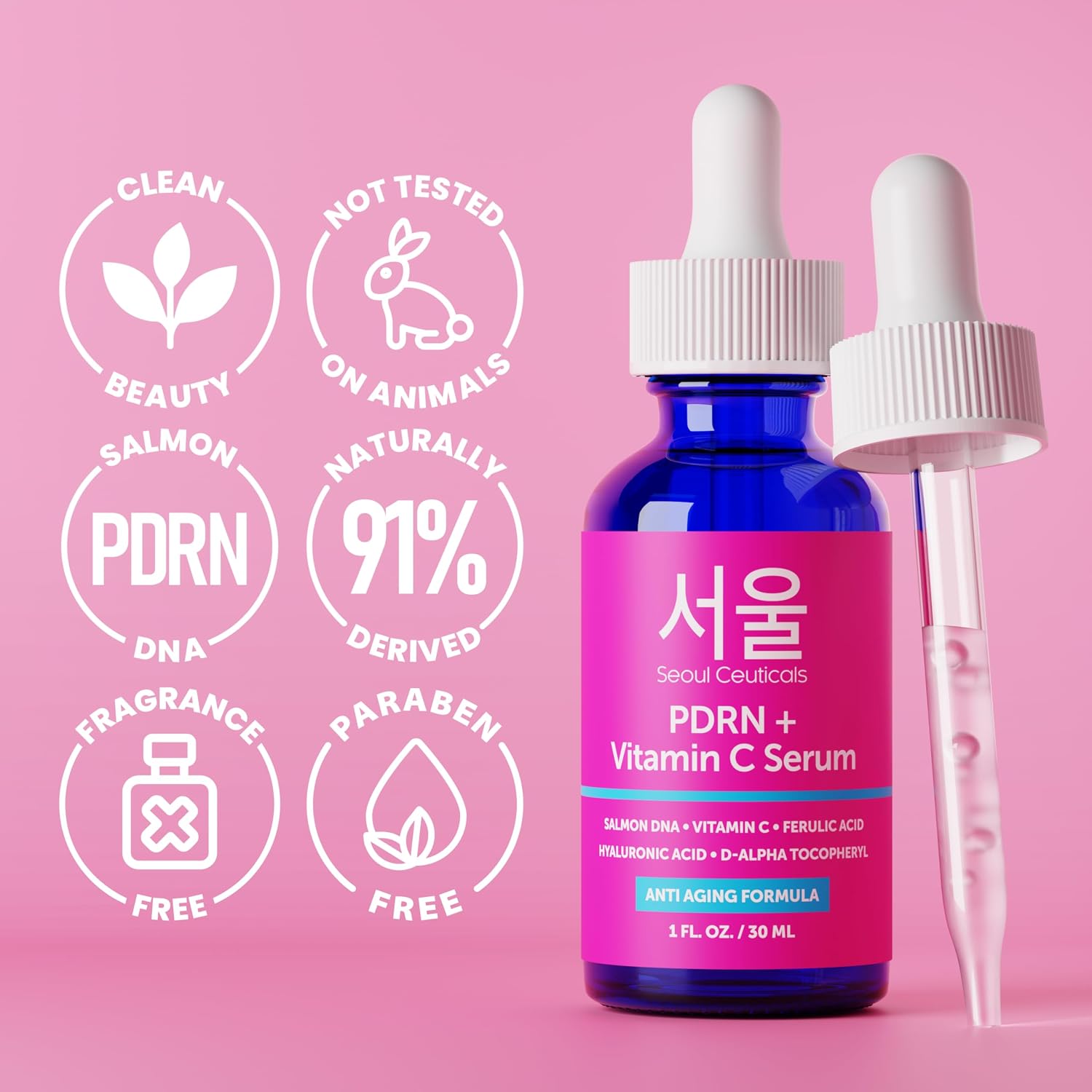 SeoulCeuticals Korean Skin Care 20% Vitamin C Serum for Face + CE Ferulic | 1oz C E Ferulic Vit C Facial Oil with Hyaluronic Acid, Vitamina E, Vegan, Cruelty Free, Anti Aging K Beauty Glow C+E Skincare