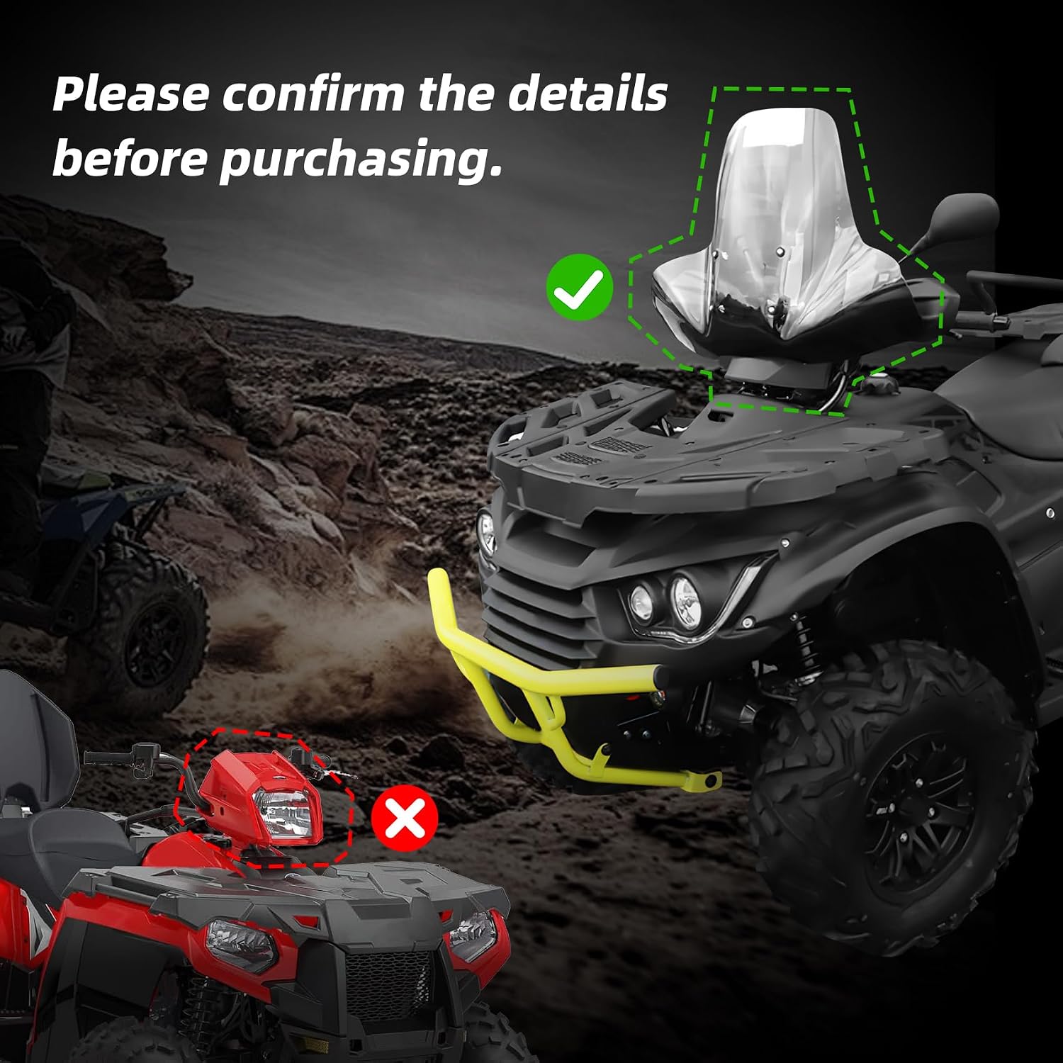 TCMT Motorcycle Large Windshields Clear Windscreen 7/8" 1" Handlebars Mounts Fit For Polaris Arctic Cat Honda Yamaha Can-Am Kawasaki ATVs
