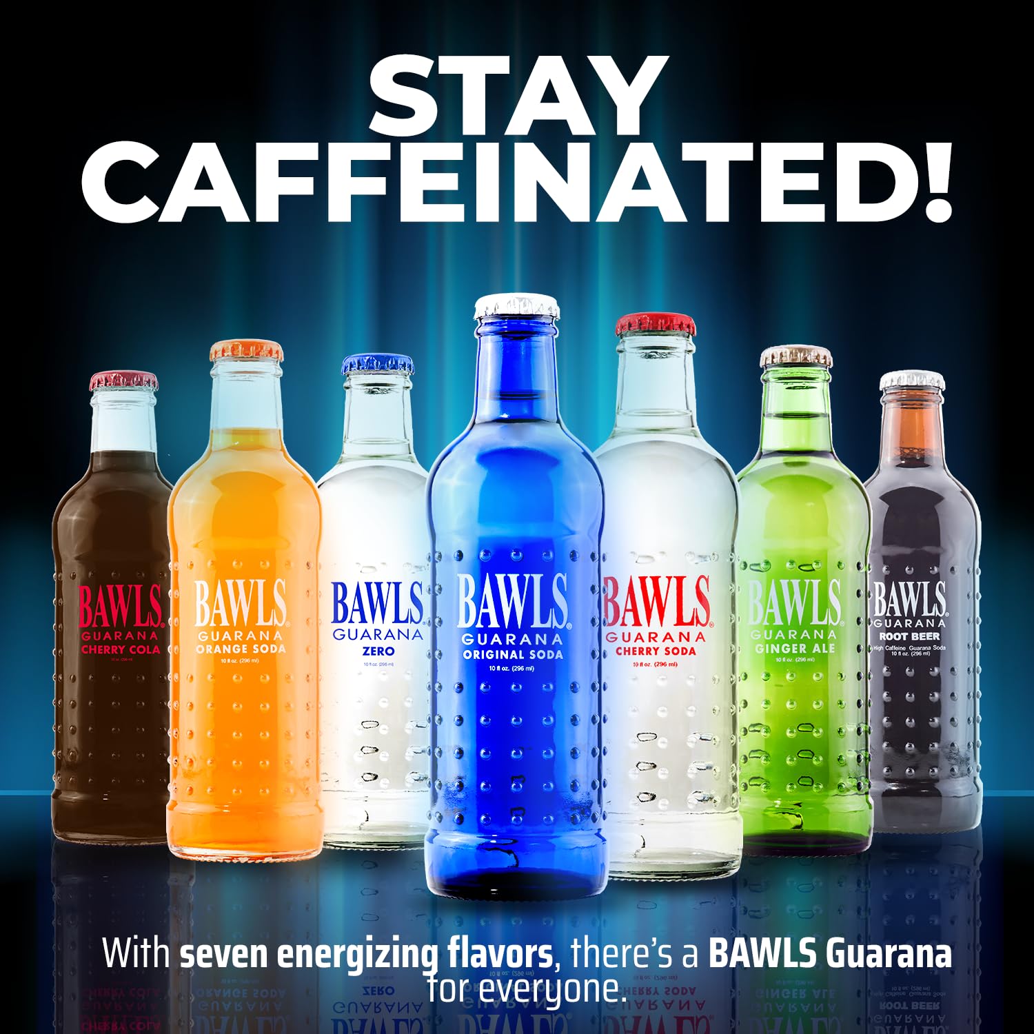 BAWLS Guarana Original - Guarana Fueled Soda for Energy, High Energy Caffeinated Drink, 10oz 24 Pack Glass Bottles