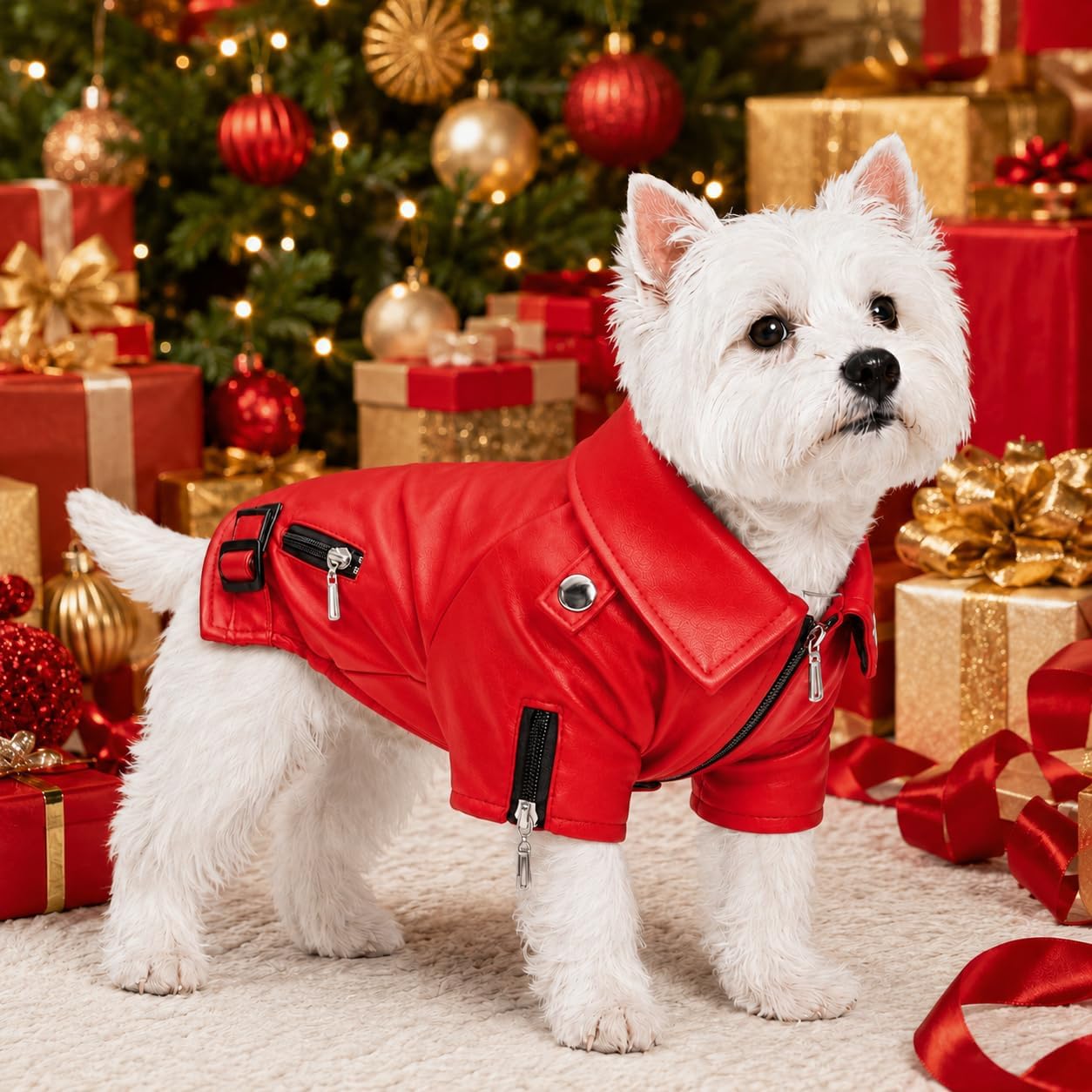 Lovelonglong Cool Dog Leather Jacket, Warm Coats Dogs Windproof Cold Weather Coats for Large Medium Small Dogs with Eagle Embroidery Black XS