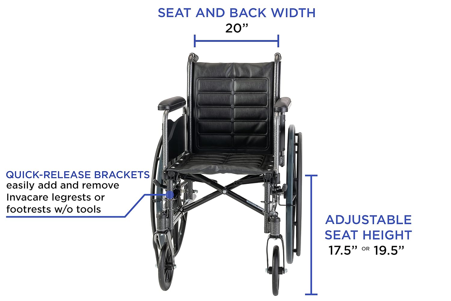 Invacare TREX20RFP Series Tracer EX2 Standard Folding Wheelchair for Adults with 20" Seat Width and Full Arms