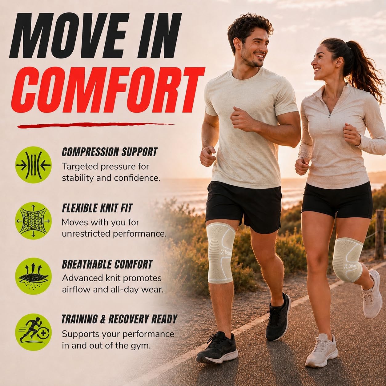 Knee Brace Knee Support Wrap for Pain Relief, Workout, Swelling & Recovery