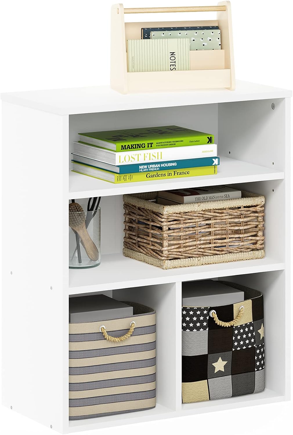 Furinno Jaya Book Shelf, 3-Tier Bookshelf, Bookcase with Adjustable Shelves, 9.5 x 24.5 x 40.3, for Organization and Storage, for Living Room, Bedroom, Home Office, White