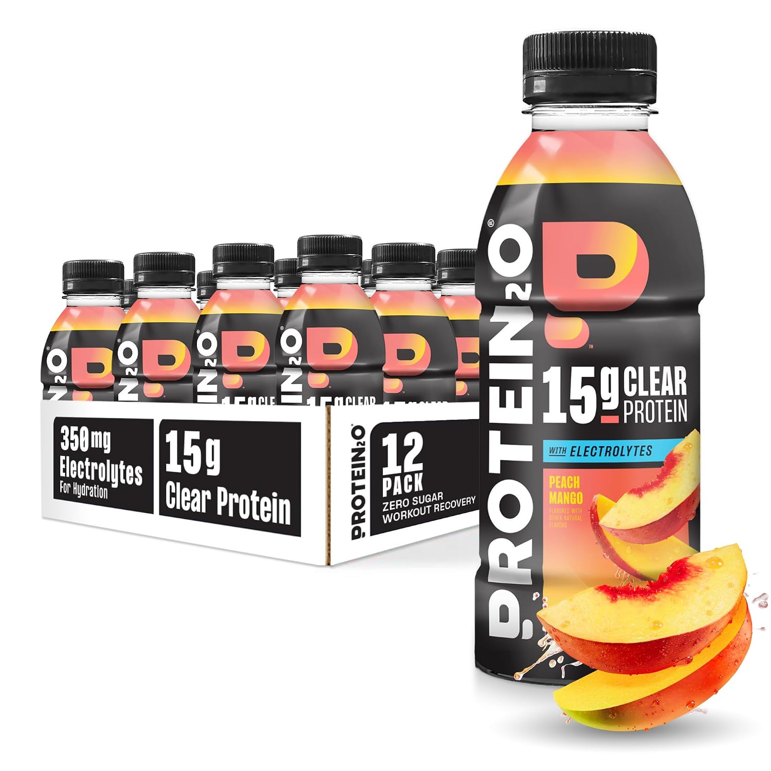 Protein2o 15g Whey Protein Infused Water, Peach Mango, 16.9 Oz Bottle (Pack of 12)
