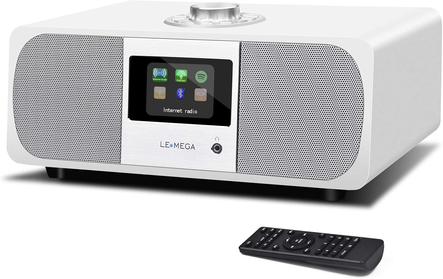 LEMEGA M3+ Internet Radio, Podcasts,Spotify, Bluetooth, FM Stereo, Walnut | Full colour display, 40 presets, remote control, acoustic wooden cabinet, headphone jack, USB, AUX-in, dual alarms clock