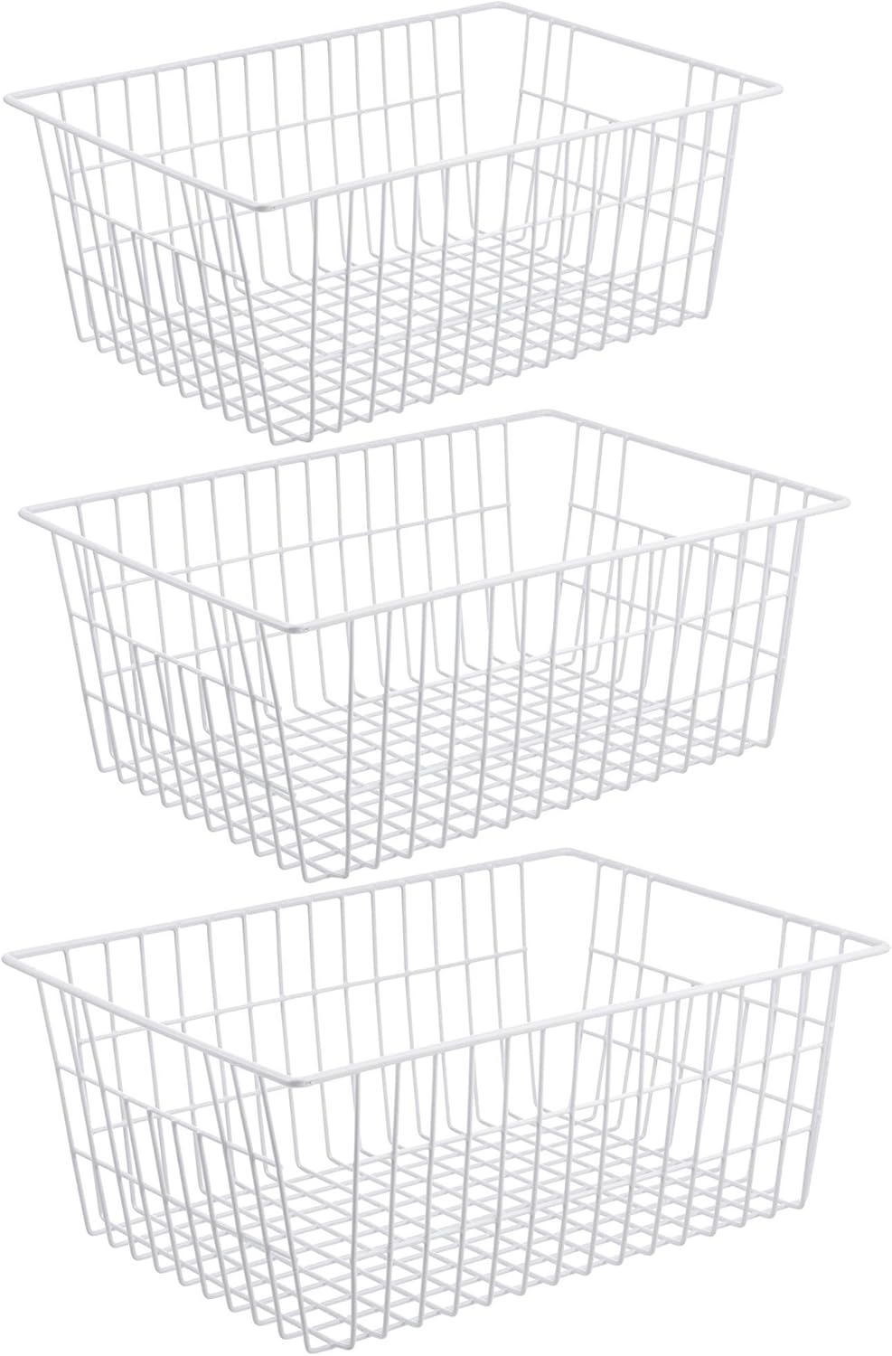 iPEGTOP Wire Storage Freezer Baskets, Set of 2 Large 15.4" Household Metal Organizer Storage Bins Basket for Kitchen Cabinets, Refrigerators, White