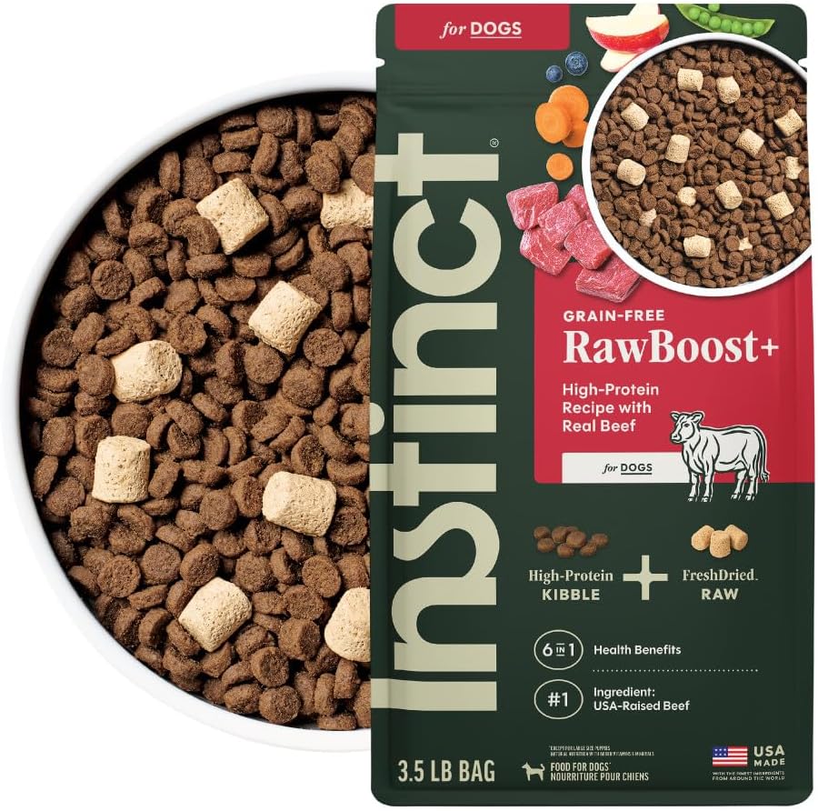 Instinct RawBoost, Dry Dog Food + Freeze Dried, Real Beef, 10 lb. Bag | High-protein kibble with FreshDried raw bites, USA-raised beef, grain-free recipe, 6-in-1 health benefits