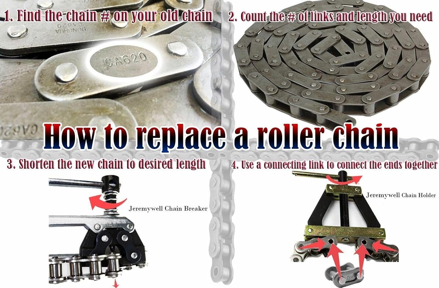 Roller Chain Tools Kit Fit #25#35#41#40#50#60 415H,428H, 520,530 Roller Chain, Holder/Puller+ Breaker/Cutter, Bicycle, Motorcycle