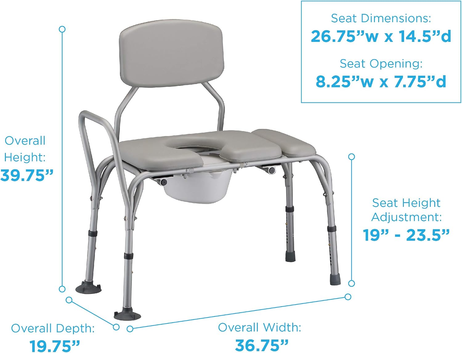 NOVA Padded Transfer Bench with Commode for Bath & Shower - Slide Transfer Chair for Seniors, Handicap & Medical Use, Adjustable Height