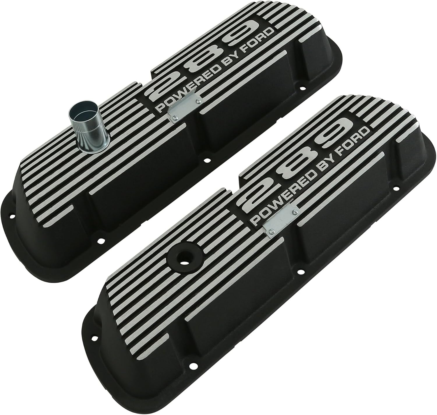 Aluminum Valve Covers with Official 289" "Powered by Ford Lettering in a Silver Powder Coated Finish, Compatible with 1964-1973 Ford Mustang