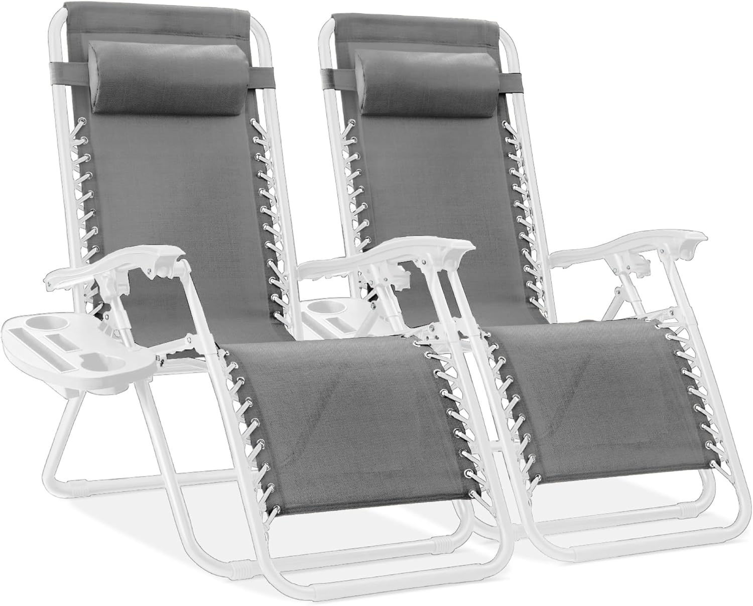 Best Choice Products Set of 2 Adjustable Steel Mesh Zero Gravity Lounge Chair Recliners w/Pillows and Cup Holder Trays - Light Blue