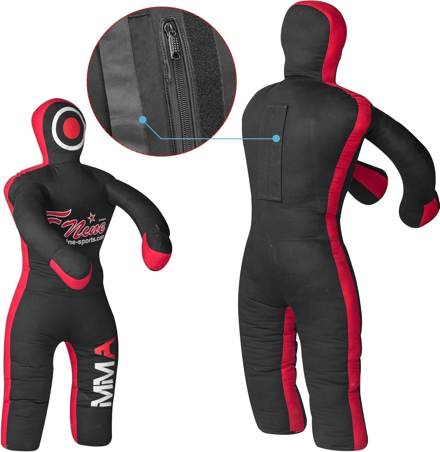 MMA Grappling Dummy, for Judo, Wrestling, Brazilian Jiu Jitsu, Submission and Throwing UNFILLED Canvas Bag (Black Red, 47 Inches (4 feet))