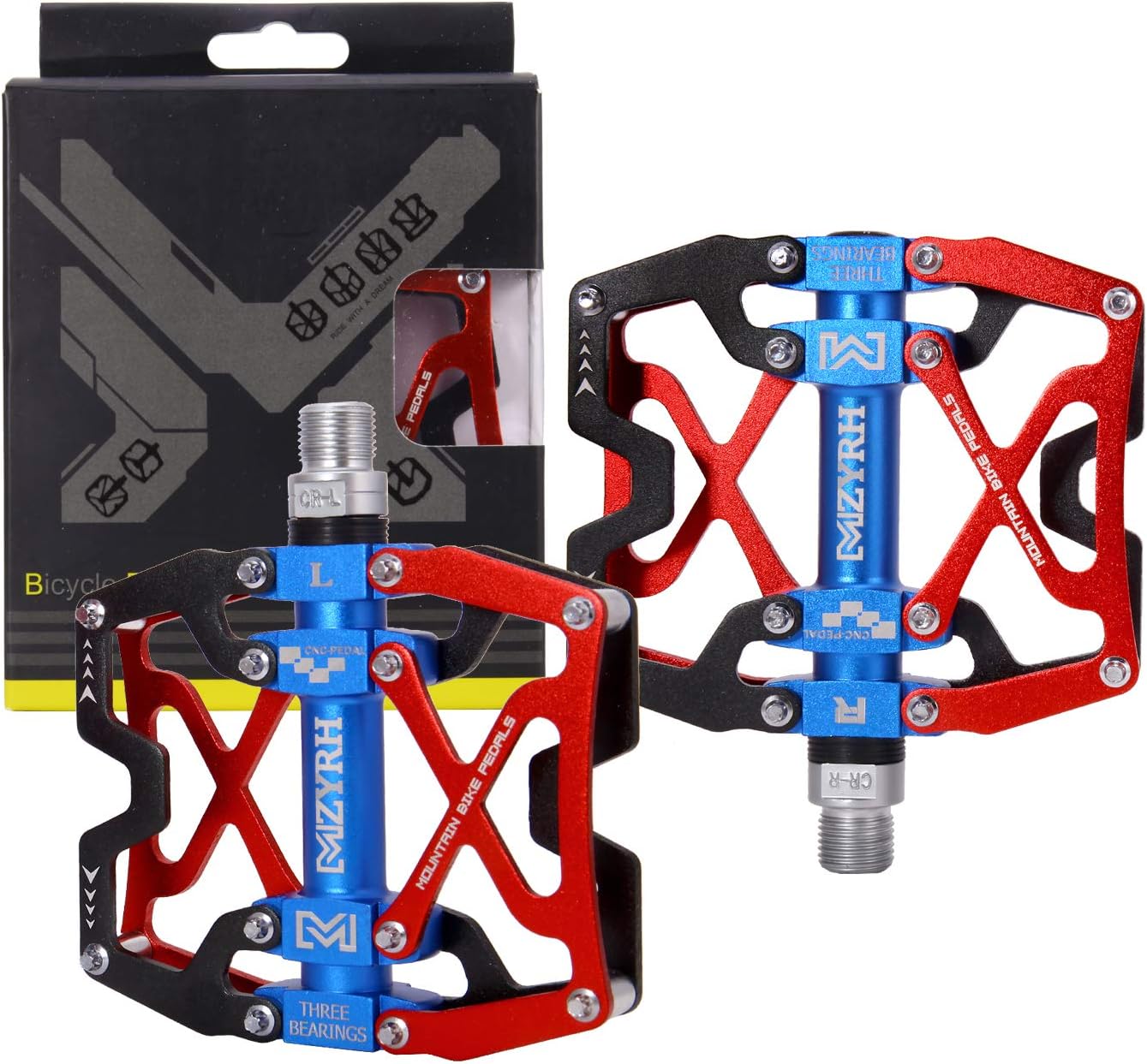 MZYRH Mountain Bike Pedals, Ultra Strong Colorful CNC Machined 9/16" Cycling Sealed 3 Bearing Pedals