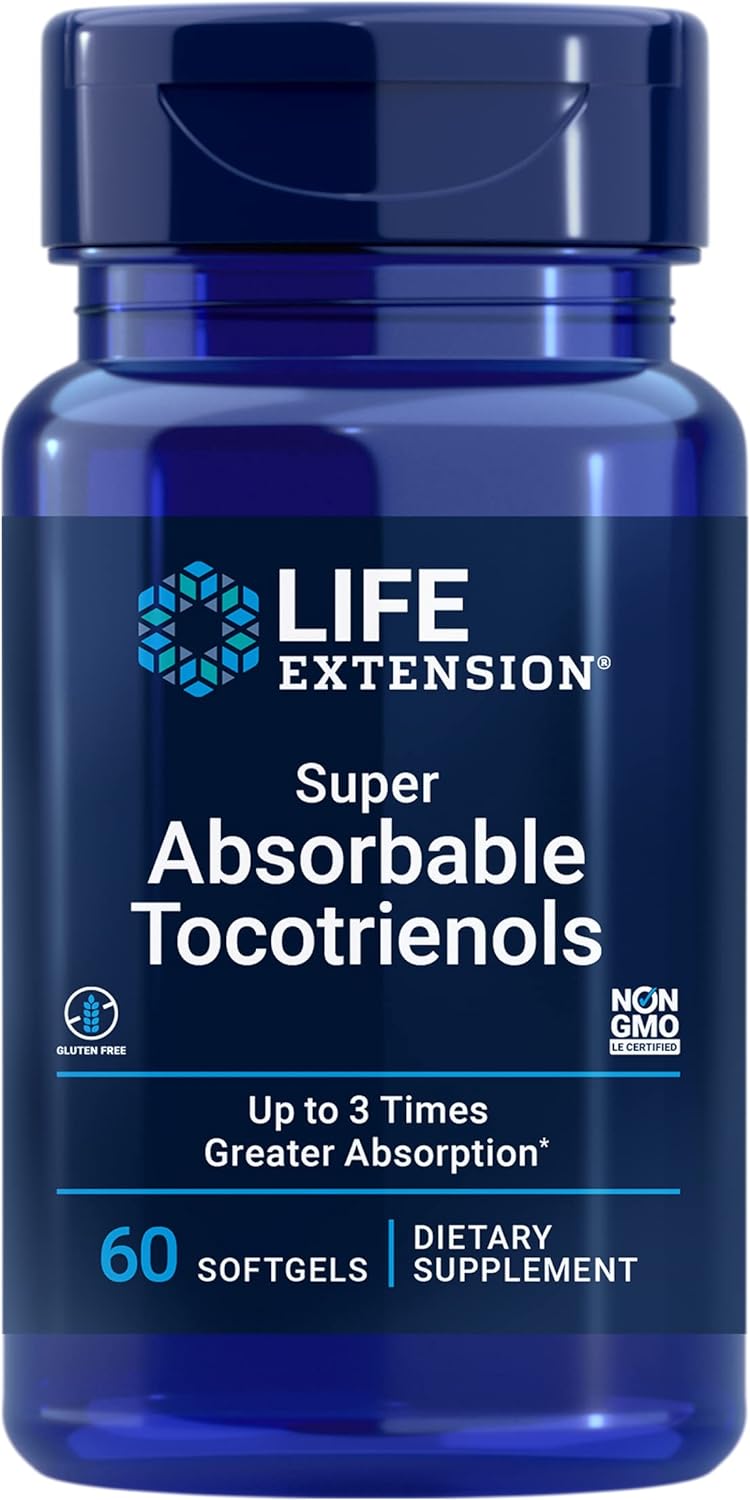 Life Extension Super Absorbable Tocotrienols, Vitamin E as D-Alpha tocopherol, Mixed tocotrienols, Support Hair Growth, Brain Function, Gluten-Free