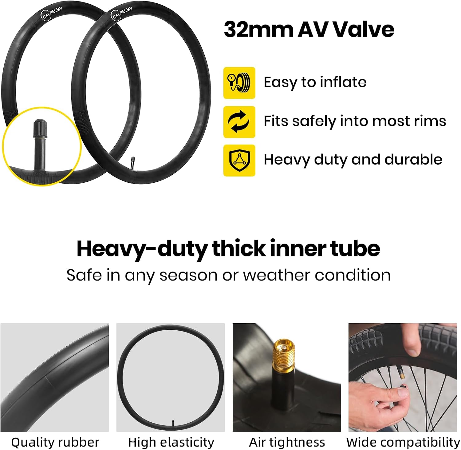 CALPALMY 12"/14"/16"/18"/20"/22"/24"/26"/28" Kids Bike Inner Tubes (2 Pack), Width Fit 1.75/1.95/2.125 with Schrader Valve