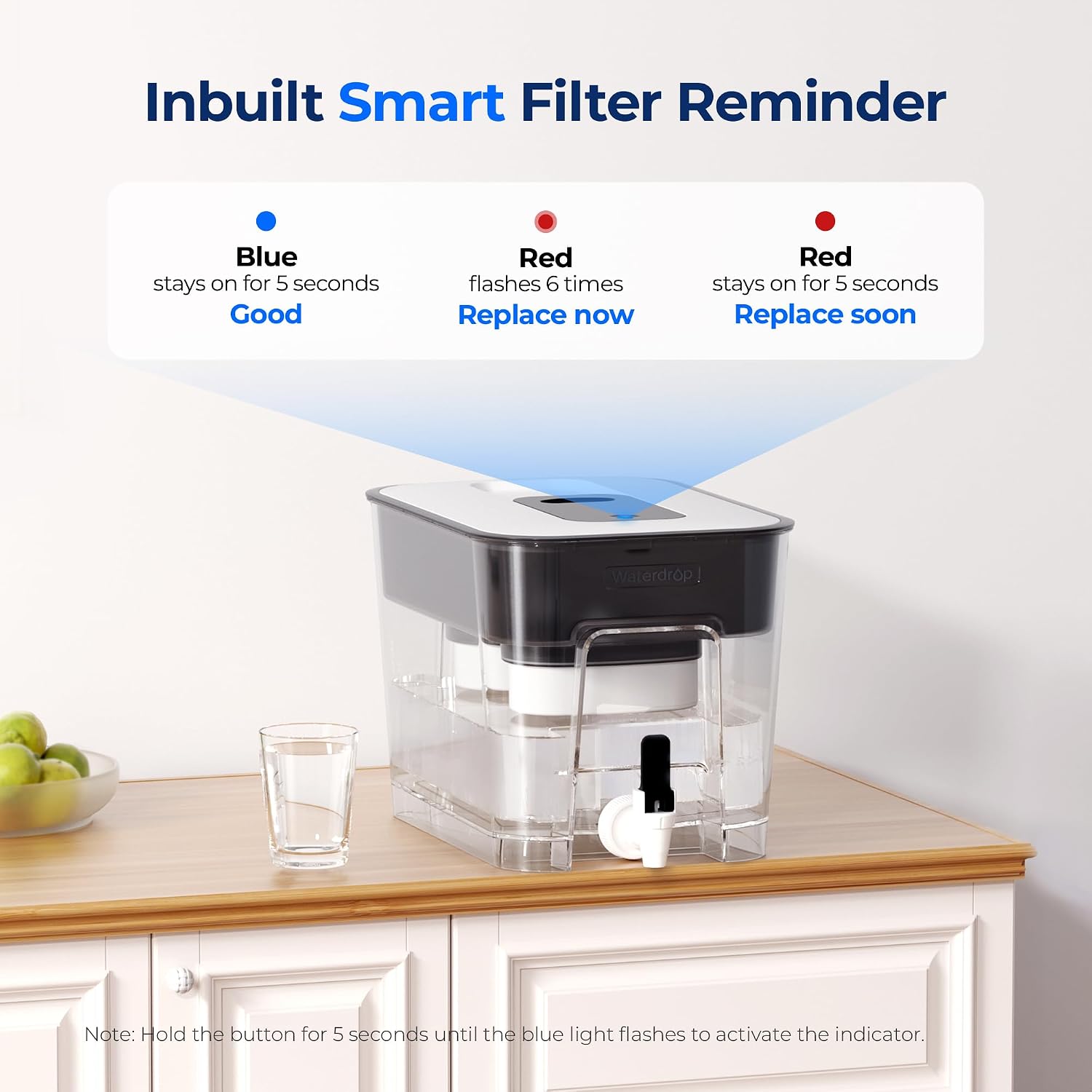 Waterdrop WFD-22L Large Water Filter Dispenser, 40-Cup Capacity, Black