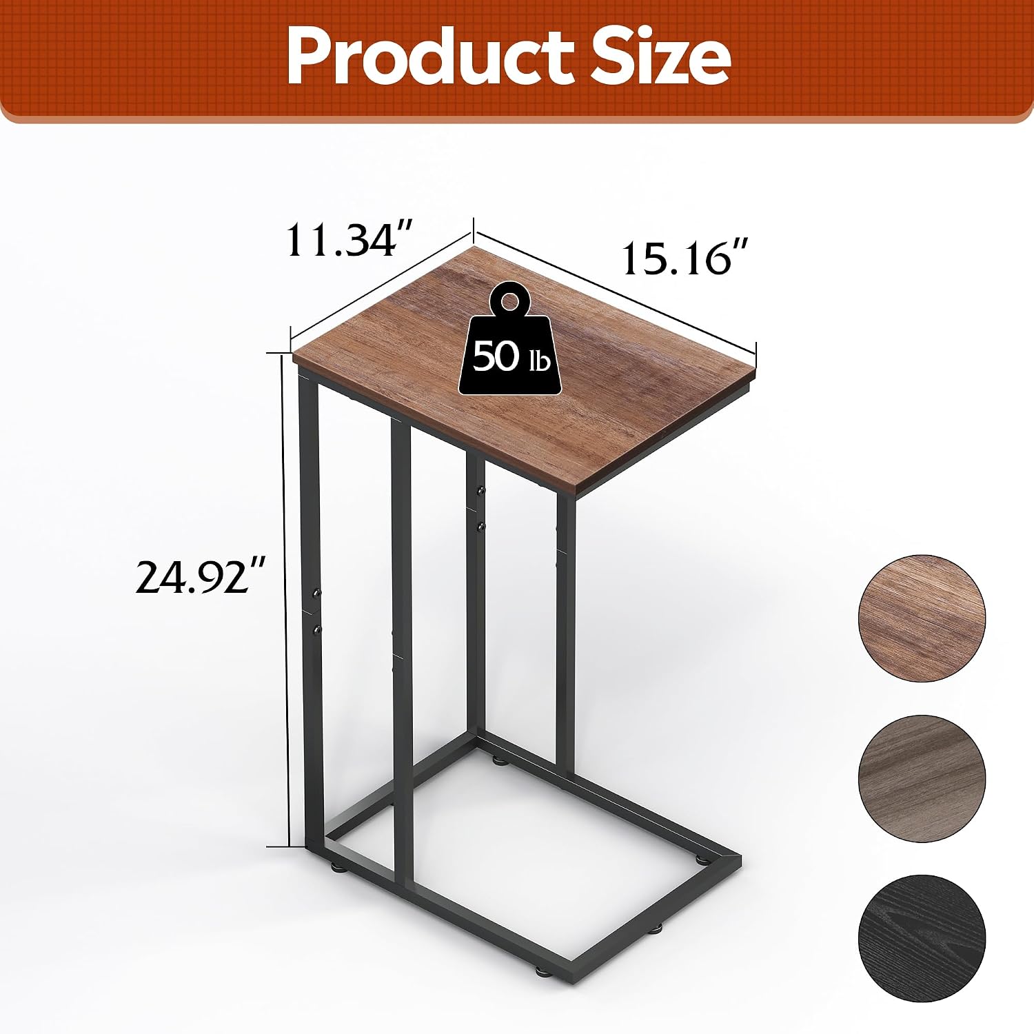 WLIVE C Shaped End Table, Small Side Tables for Sofa and Bed, Couch Table that Slides Under for Living Room, Bedroom, Home Office, Small Spaces