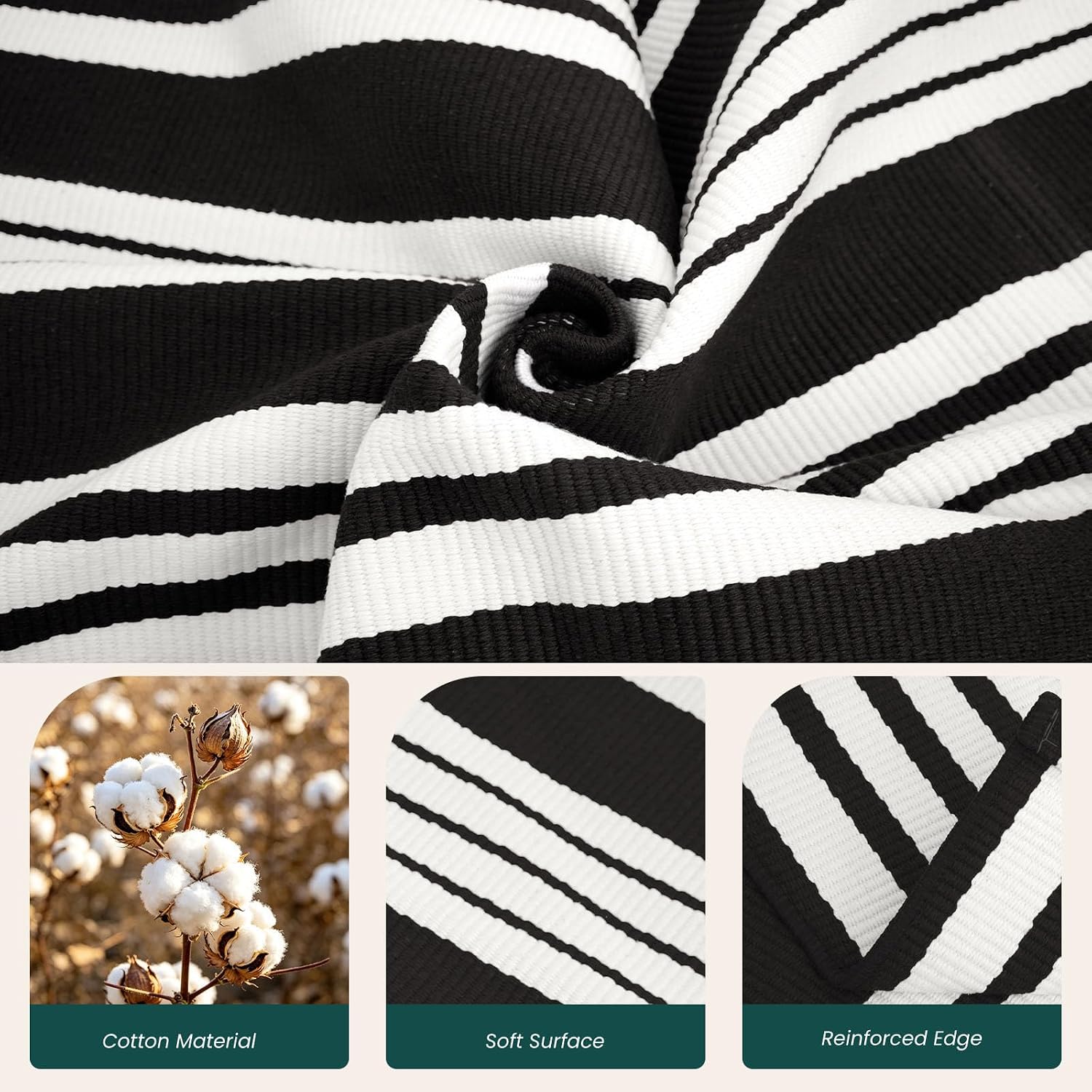 KOZYFLY Black and White Area Rug 3x5 Ft Washable