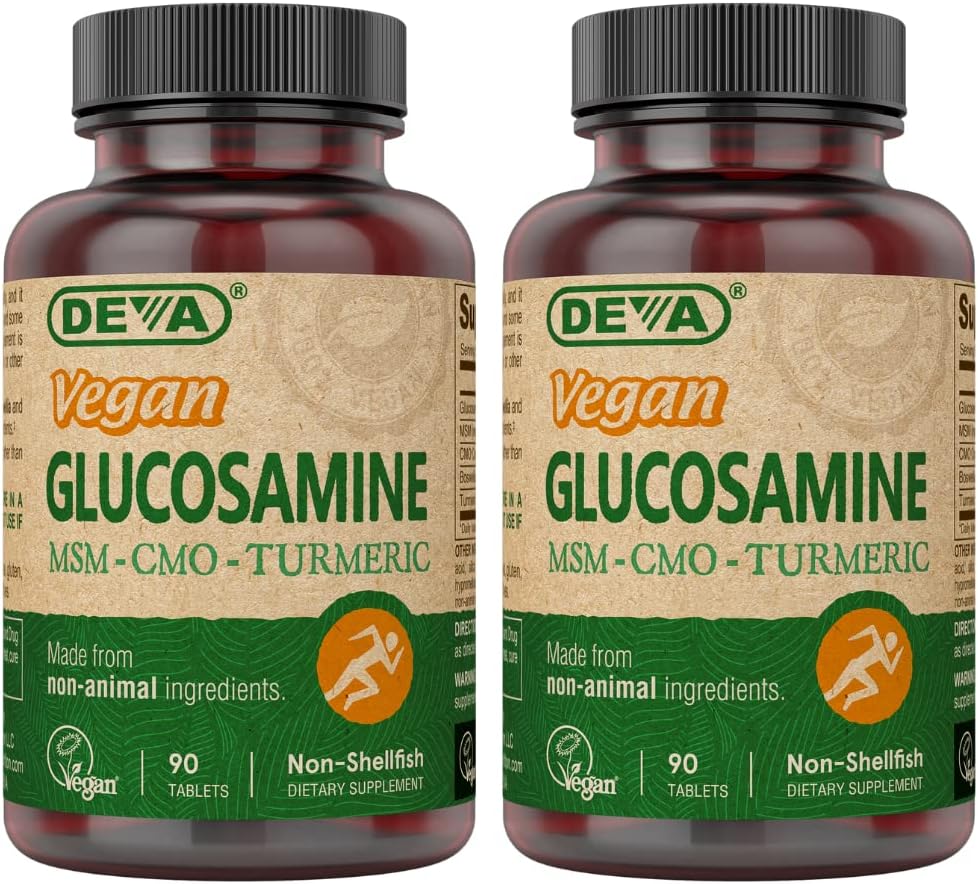 Deva Vegan Glucosamine MSM & CMO, Improved Formula Plus Hyaluronic Acid, CMO, Turmeric Extract, Boswellia Extract with Non Animal Ingredients, 90 Tablets