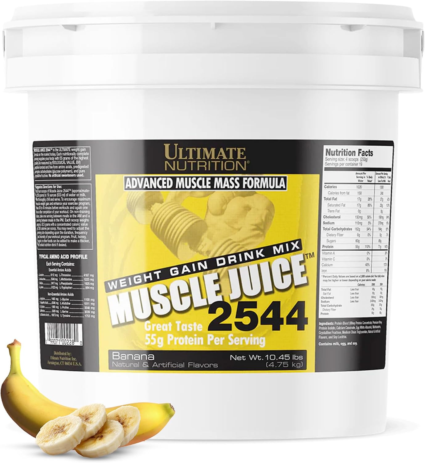 Ultimate Nutrition Muscle Juice 2544 Mass Gainer, Vanilla, 4.96 lb | 55g Protein Blend, 162g Carbs, 17g Fat, 1020 Calories, High Calorie Weight Gainer For Muscle Growth And Recovery