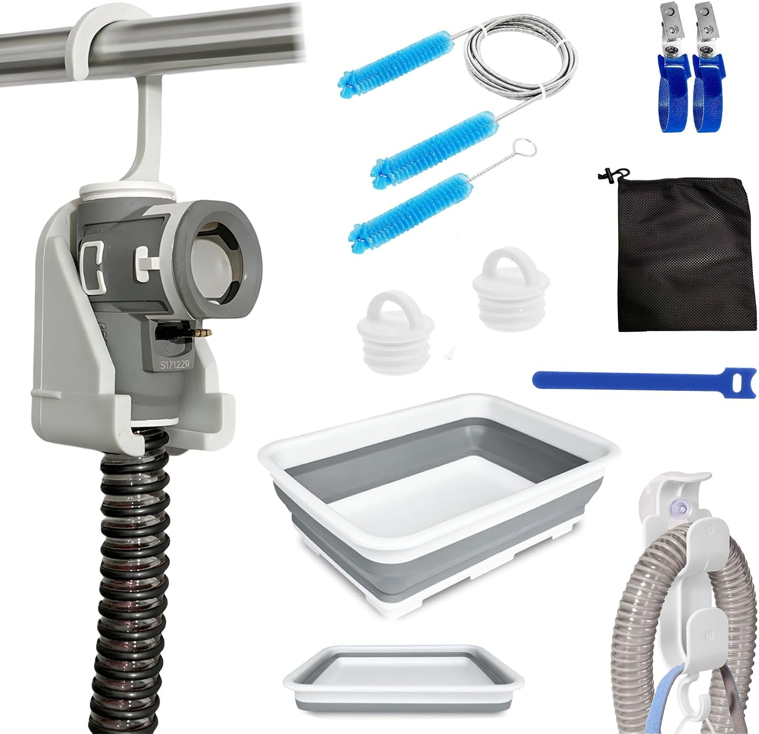 11 Pack CPAP Tube Cleaning Kit, Collapsible Wash Basin, CPAP Hose Hanger, CPAP Hose Holder for Bed, CPAP Hose Plugs, CPAP Tube Clips