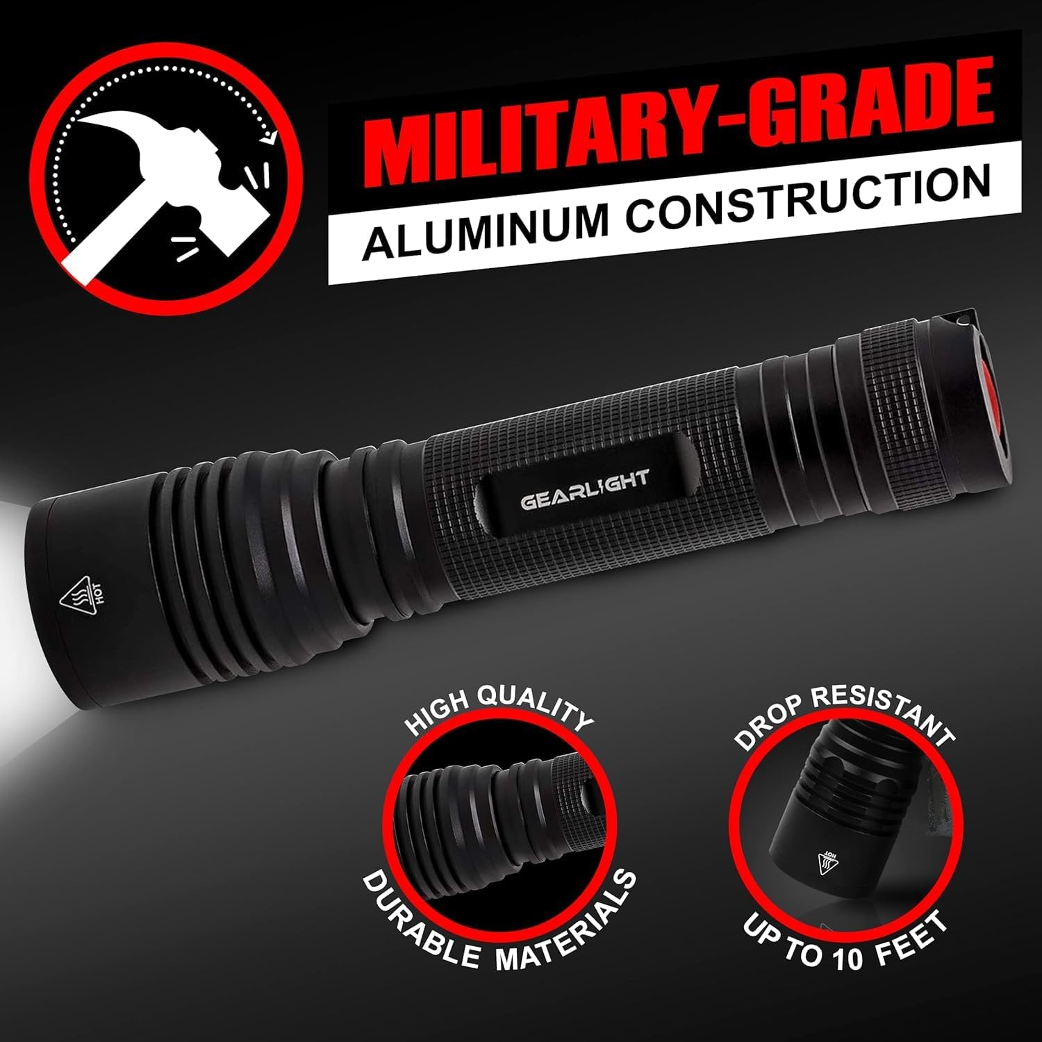 GearLight High-Powered LED Flashlight S1200 - Mid Size, Zoomable, Water Resistant, Handheld Light - High Lumen Camping, Outdoor, Emergency Flashlights - S1200-1 Pack, (Batteries Not Included)