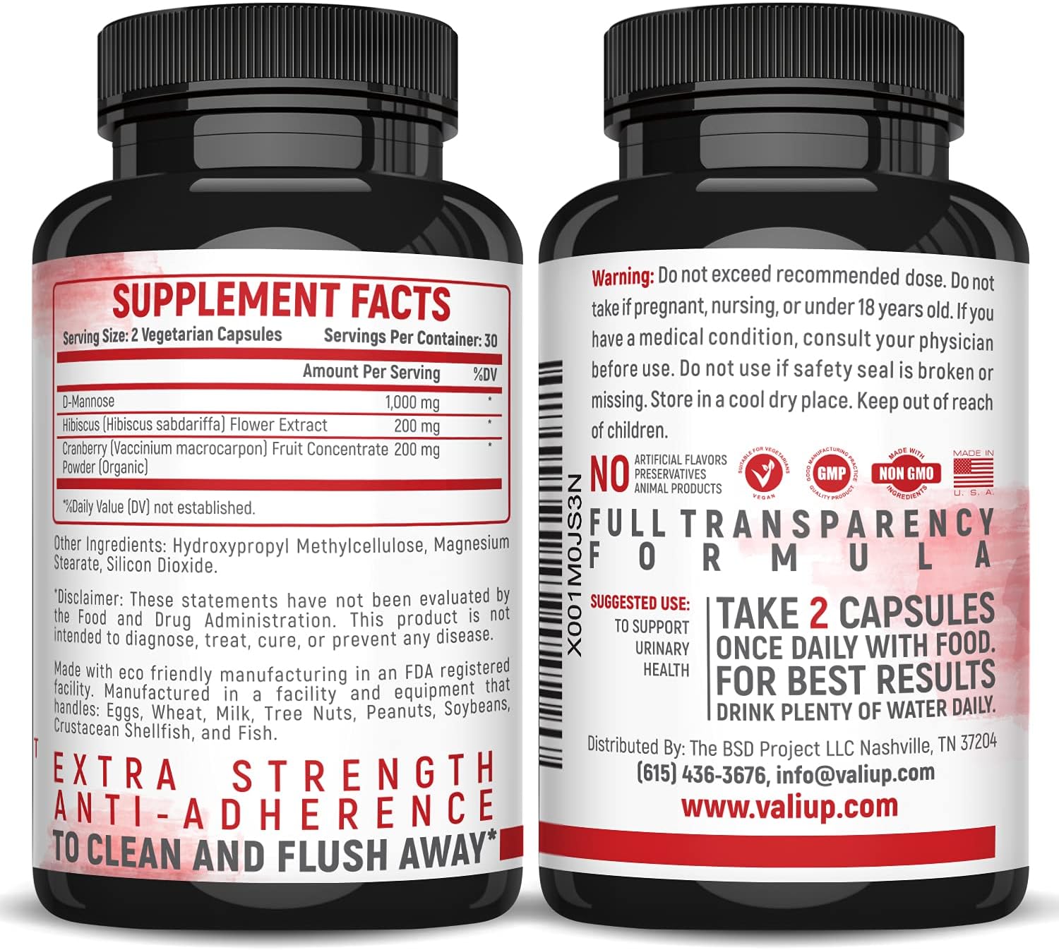 D-Mannose 1000mg Urinary Tract Health Formula. Organic Cranberry Fruit Powder & Hibiscus. Healthy Bladder, Natural Cleanse, Fast Detox Flush