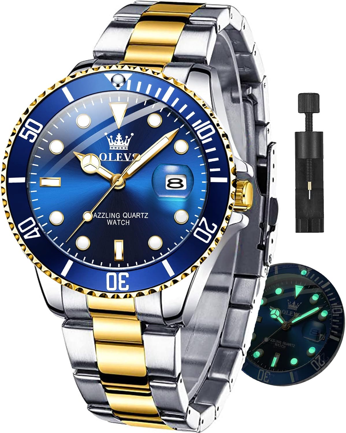OLEVS Watch Men Luxury Dress Stainless Steel Date Analog Watch Waterproof