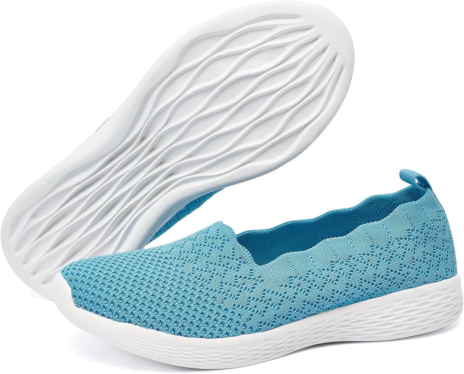 poemlady Women's Walking Shoes Slip On Knit Mesh Loafers Round Toe Flat