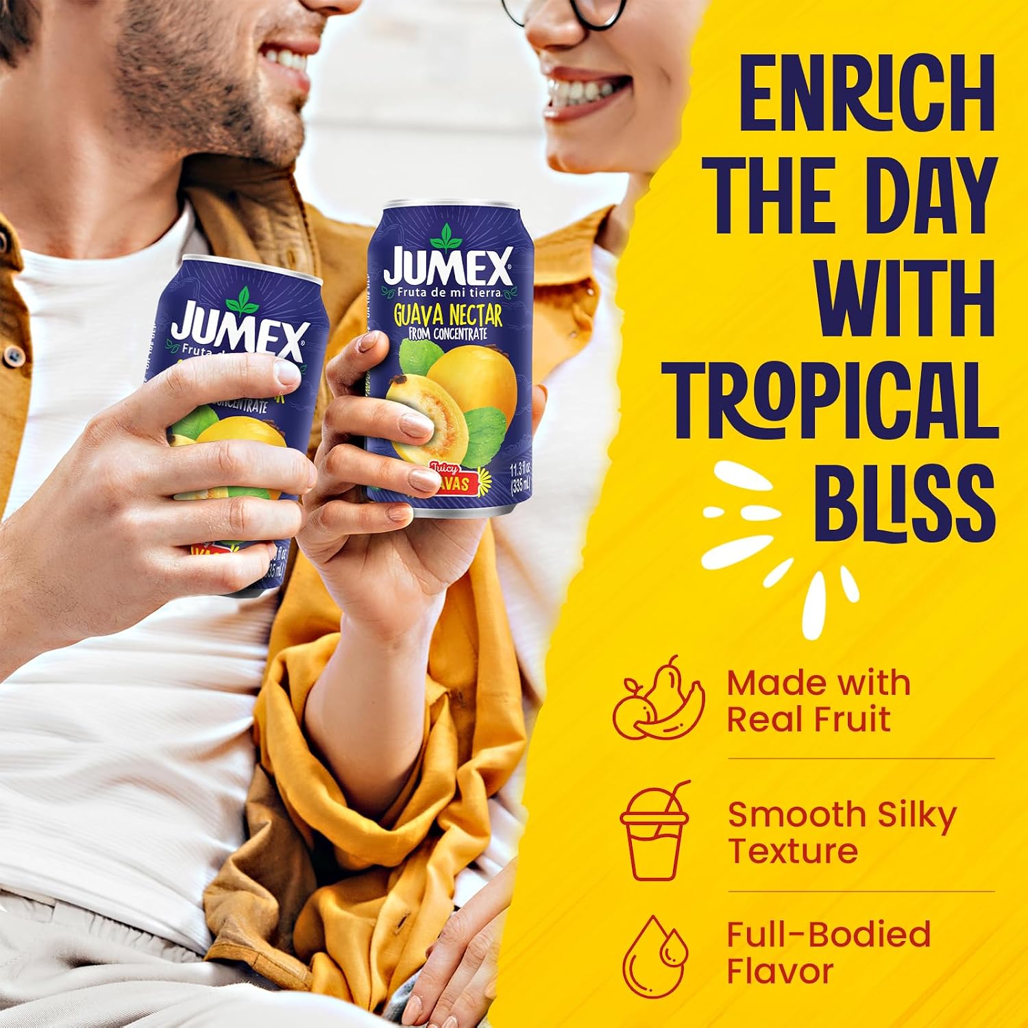 Jumex Mango Nectar Juice & Peach Nectar - Made with Fresh Fruit Puree - Tropical Fruit Juice Concentrate for Smoothie Mix, Cocktail Mixers & Kids Beverages - 11.3oz, 12 Pack Canned Drinks