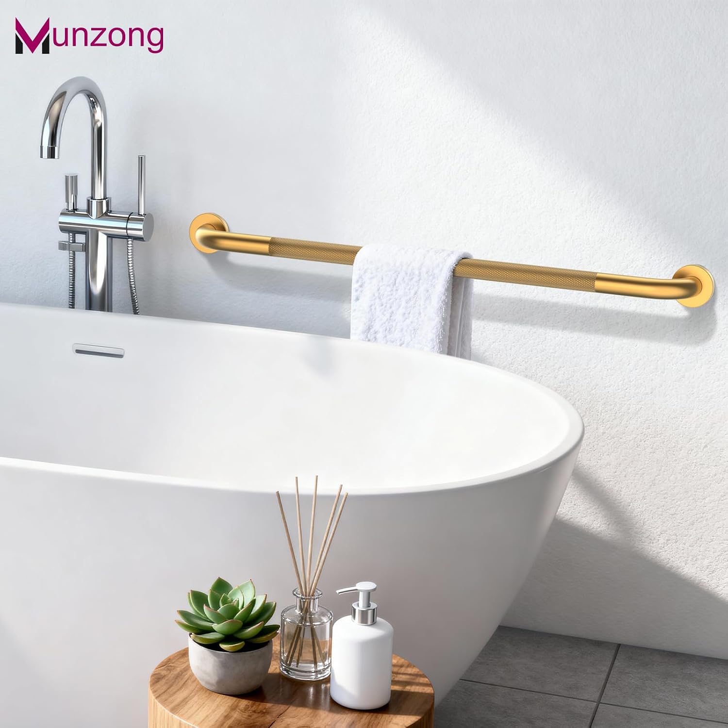 Munzong 3 Pack Commercial Handicap Grab Bars 18" 36" 42" Brushed Nickel | Bathroom Grab Bar for Shower 1.25" Diameter Anti Slip Bathroom Balance Bar Safety Hand Rail for Elderly Injury Senior